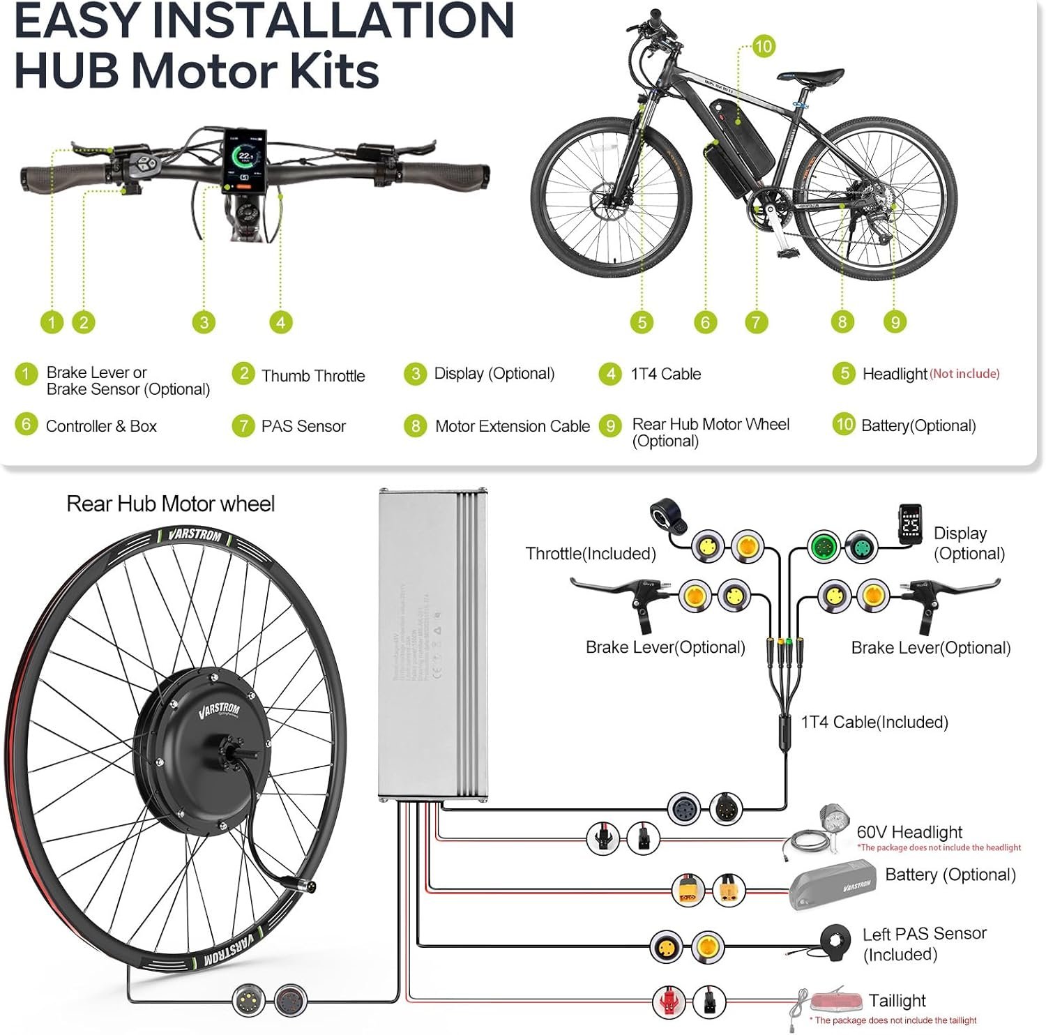 48V 1OOO-15OO JYLT Series Electric Bike Conversion Kit, 26 27.5 28 29 Inch 700C Front & Rear Hub Motor Kit with Display & Ebike Battery, Ebike Conversion Kit For Cassette Disc Brake Bike - Image 8