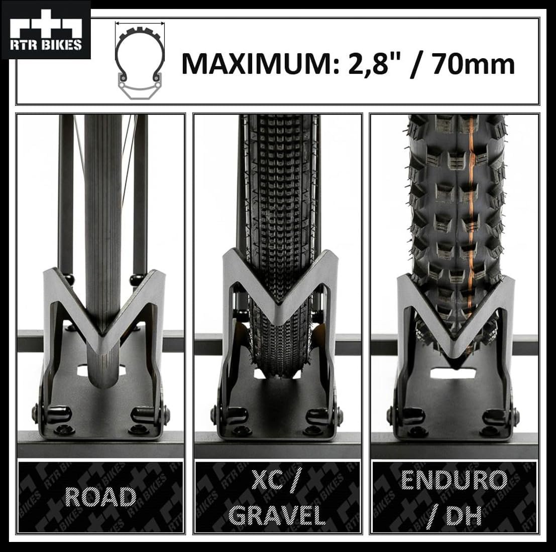RTR BIKES Brutus Professional Bicycle Floor Stand – Heavy Duty Steel Rack for E-Bikes & MTB up to 30kg – Stable Rear Wheel Holder for 26-29" Wheels & Tyres up to 2.8" – Made in EU - Image 5