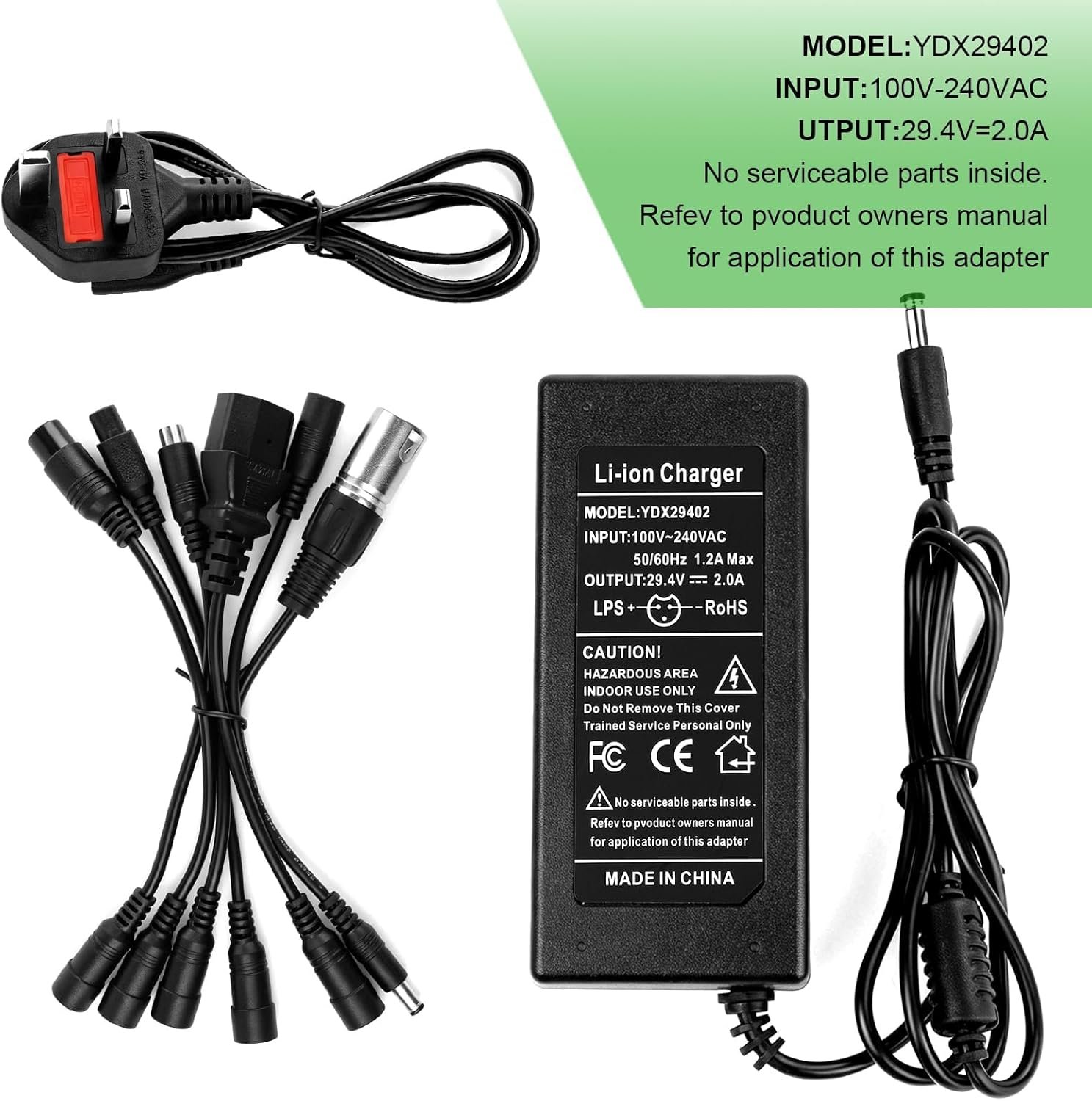 29.4V 2A Electric Scooter Charger, Universal lithium Batterie Hoverboard Charger with 6 Connectors for Xiaomi Nine-bot Scooters, E-Scooter, Electric Bike, Drift Boards, Mobility Scooter - Image 7