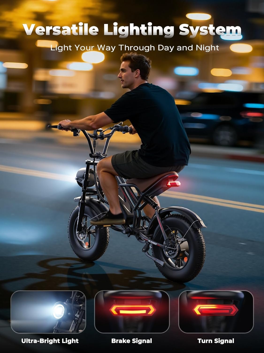 VARUN Electric Bike, Max 100KM EBike, 48V 13Ah Removable Battery, All-Terrain Electric bicycle, 5 PAS LCD Display, Dual Suspension, LED Indicators, 16" x 4.0 Fat Tire for Teens & Adults - Image 7