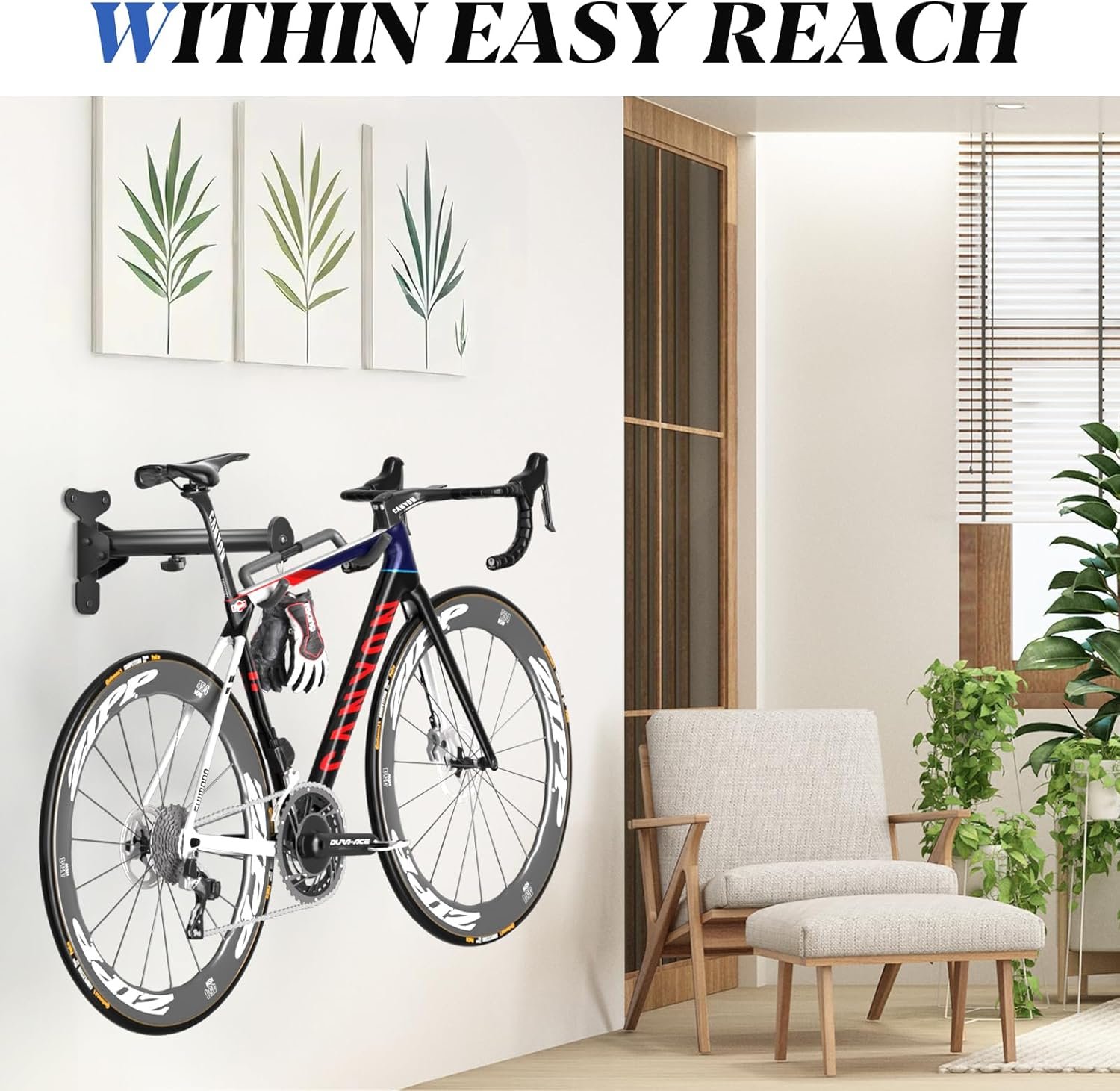 WELDUN Bike Wall Mount, Bicycle Holder, Foldable Bike Rack, Adjustable Distance, with Helmet Hook, Bike Storage Rack for Garage and Indoor - Image 7