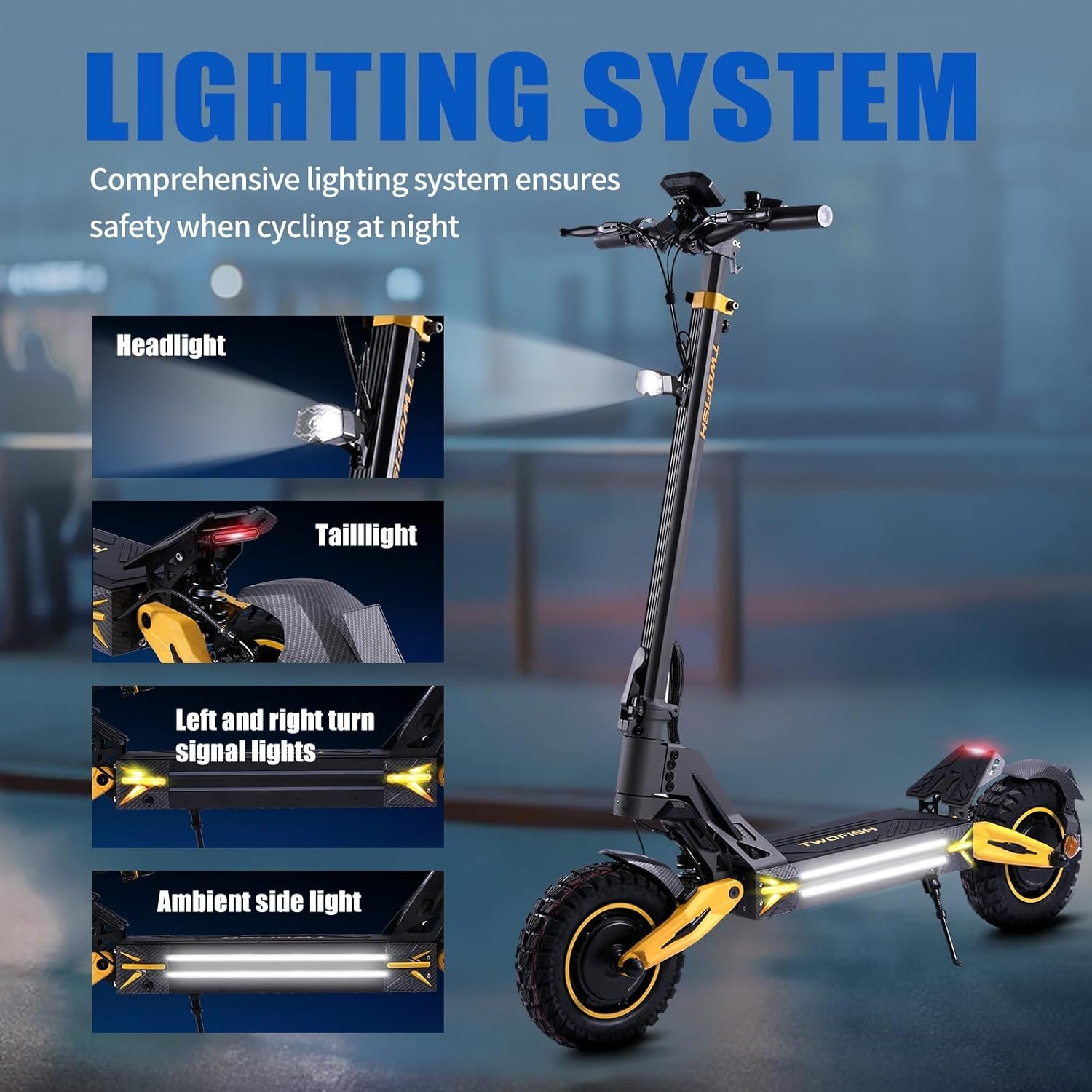 TWOFISH Electric Scooters Adult, 10"/12" Off-Road Fast Electric Scooter with Dual Brake System 4 Shock Absorbers, 60-70km Range, 3 Speed Modes, LCD Display, 150Kg Load Capacity - Image 5