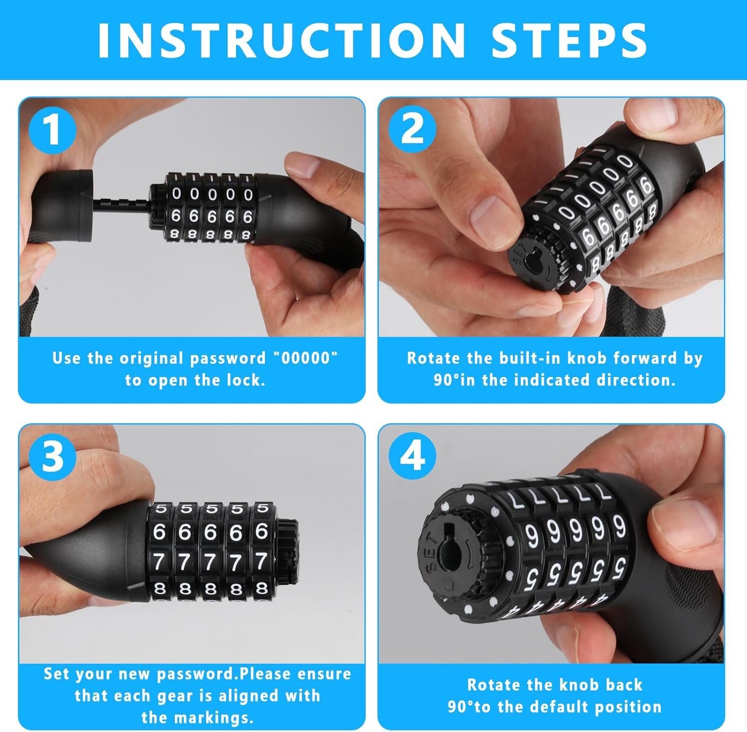 Bike Lock High Security, 90cm Anti-Theft Bicycle Locks, Bike Chain Lock, 5 Digit Codes Bike Combination Locks, Alloy Steel Heavy Duty Cycling Locks for Door Gate Motorcycle Electric Scooter Lock - Image 4