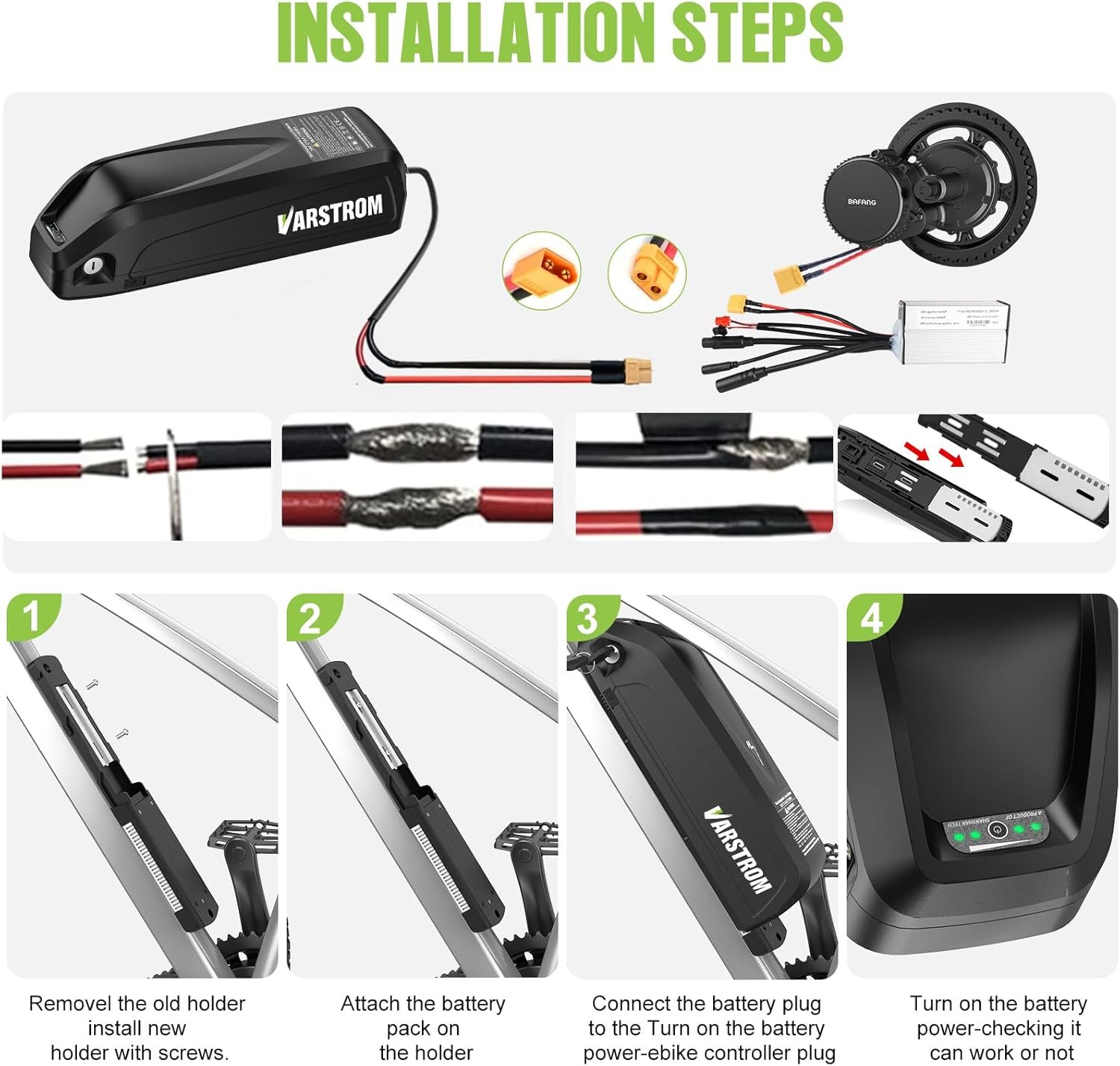36V 15.6Ah Ebike Battery, Downtube Lithium 36V Ebike Battery with 4A Charger & USB Port, Compatible with Bafang Varstrom AW Electric Bike Conversion Kits - Image 6