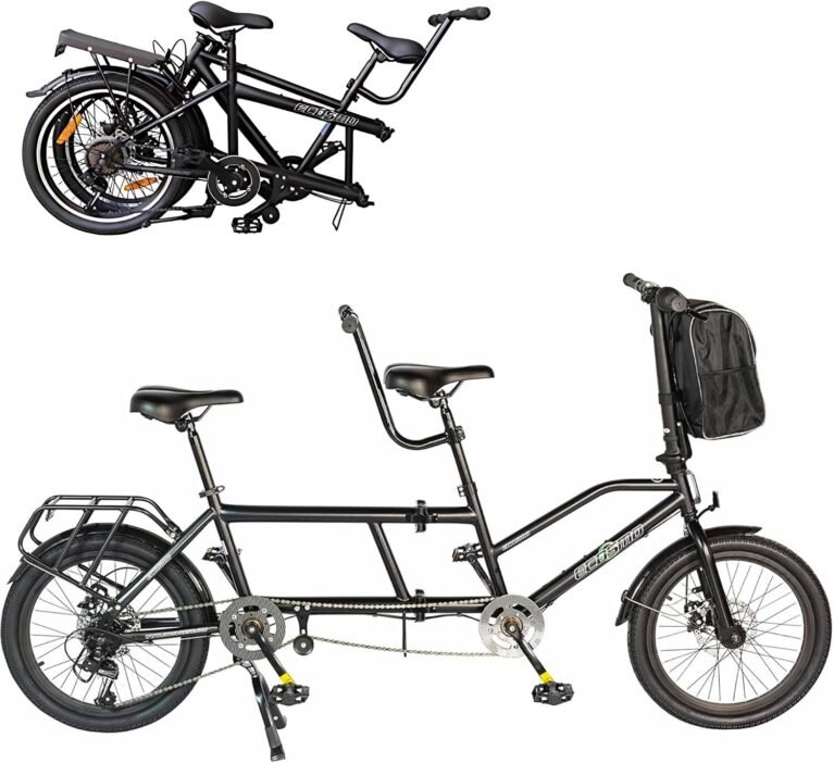 ECOSMO 20" New Folding City Tandem Bicycle Bike,7 Speeds, Dual Disc Brakes, Free Front Bag & Rear rack- 20TF01BL