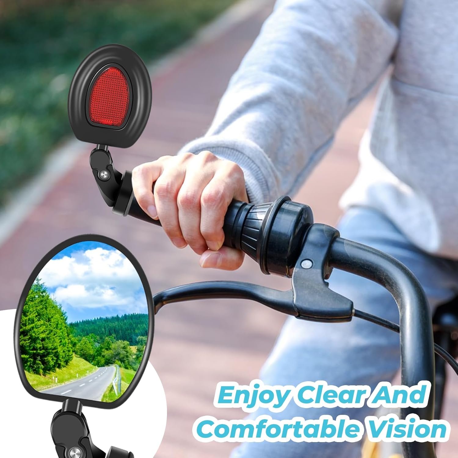 Bike Mirrors, 360 Degree Adjustable Bar End Rear View Mirror with Reflective Sticker, HD Glass Convex Lens, Fits 17.4-22mm Handlebar for Electric Bicycle, MTB, Road Bike, Scooter - Image 7