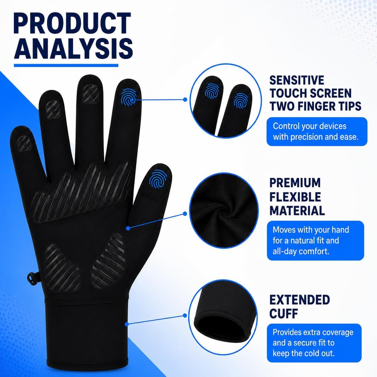 Full Finger Winter Cycling Gloves for Men & Women – Thermal Warm Windproof Water Resistant Running Gloves Touchscreen Compatible Anti-Slip Padded Palm Running, Cycling & Outdoor Gloves - Image 2