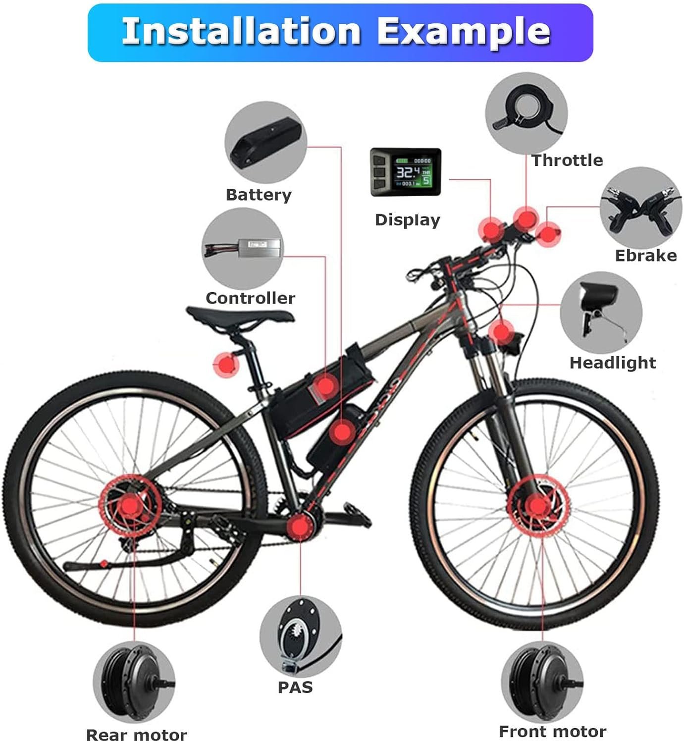 Electric Bike Wheel Conversion Kit, Front Wheel Motor Hub, Intelligent Controller for Road Bike, EBike Cycling Upgrade - Image 3