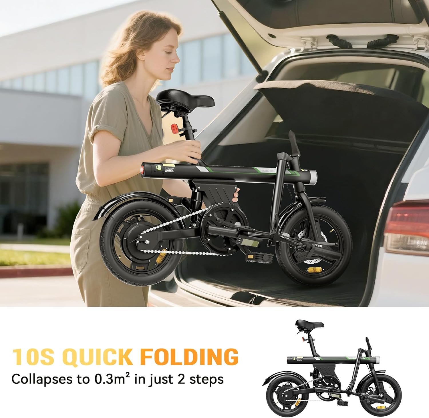 14 inch Electric Bike for Adults Teens, Portable Folding Commute Electric Bicycle, 45KM Max Range, 36V 7.8Ah Built-in Battery, Integrated Headlight, Rear Shock Absorber, Award Winning Design E-bike - Image 6