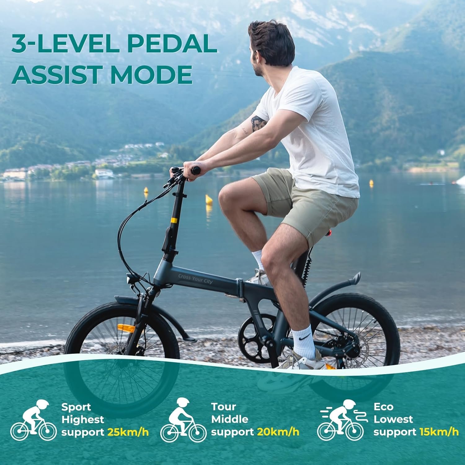 A Dece Oasis ADO Air 20S Folding E-Bike, 20" Electric Bike, Ultra Light Weight 18.5 KG Electric Bicycle, Carbon Belt/Adjustable Shock Absorption/LCD Display/Disc Brakes/APP Intelligent - Image 6