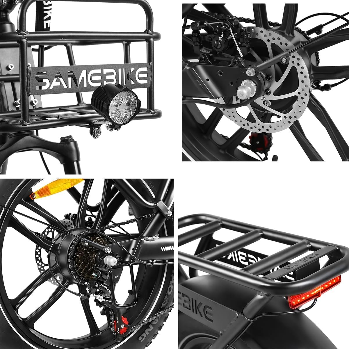 SAMEBIKE Electric Bike, Folding Adult Electric Mountain Bike, 36V 13AH Removable Battery, 7 Speed Gears, 20" *4.0" Fat Tire, Suspension Fork,with Rugged Front Basket and Rear Bracket,Quick Delivery - Image 8