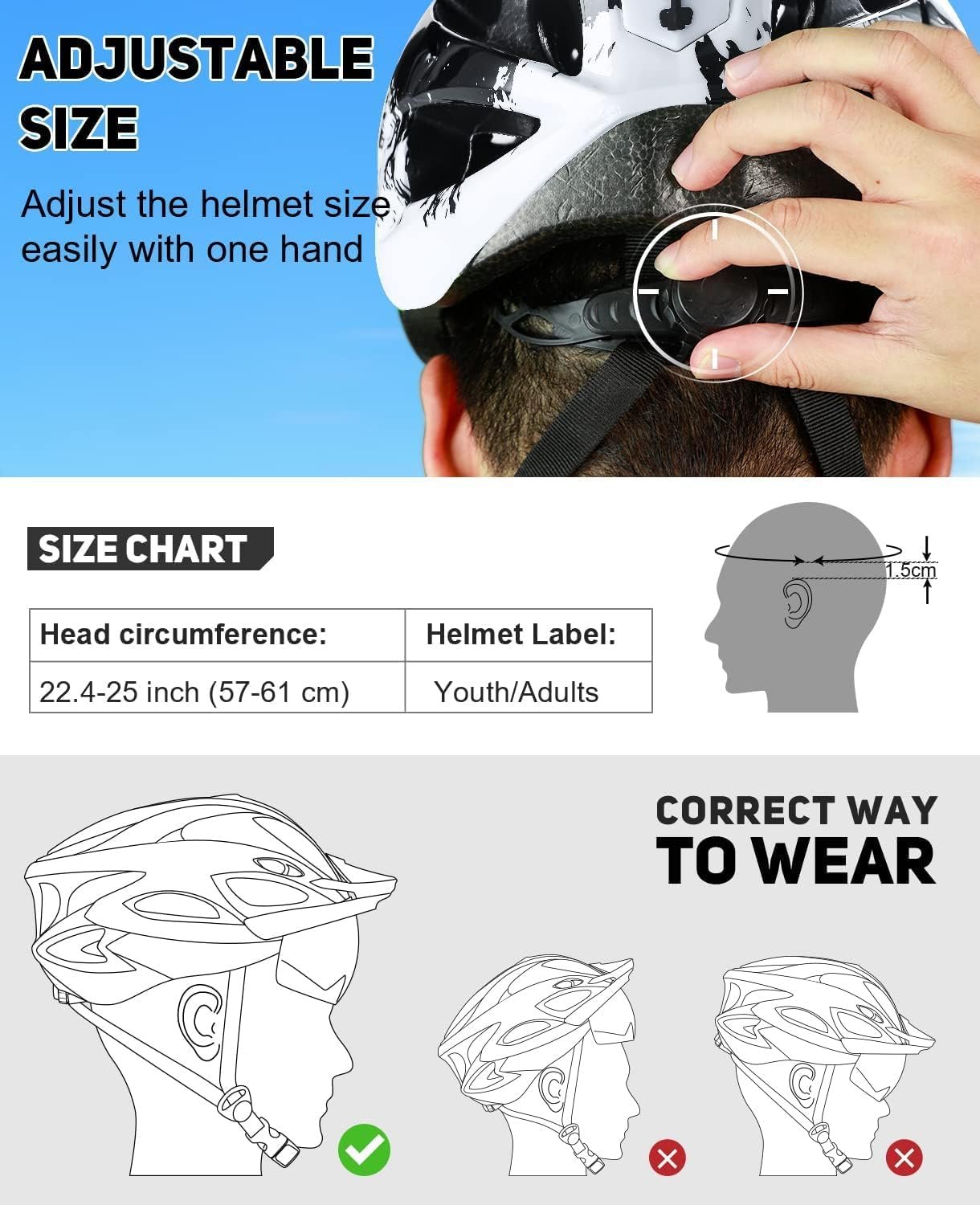 Bike Helmet for Men and Women, Lightweight Cycle Helmet with LED Light Magnetic Goggle Sun Visor, Mountain & Road Bicycle Helmets for Adult Cycling Adjustable Size 57-62cm - Image 6