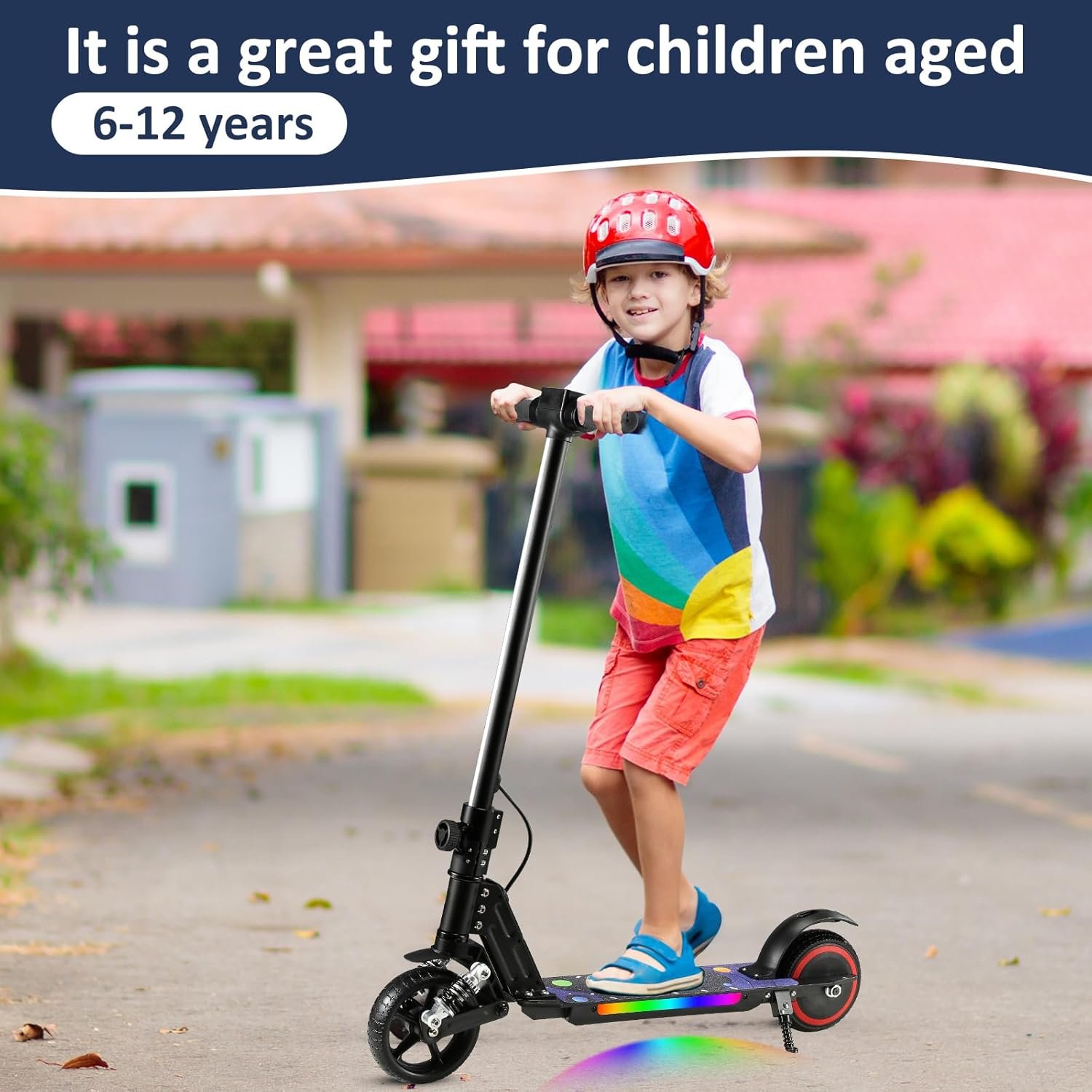 Electric Scooter, 6.5'' Foldable Electric Scooter, Colorful Lights Electric Scooters for Ages 6-12, 8Mph, 5 Miles of Range, LED Display, Safe Kids E-Scooter - Image 7