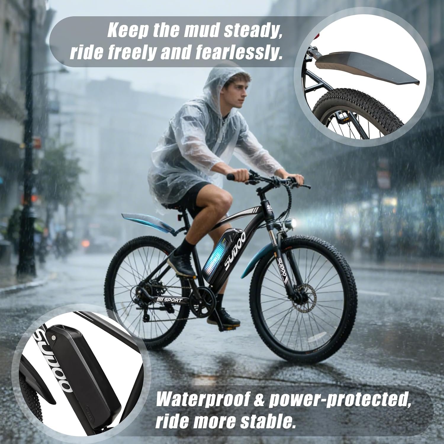SUDOO Electric Bike for Adults, 27.5" 250W Electric Bicycle, Electric Mountain Bike with 36V 7.8Ah Removable Battery, Ebike with 7 Speed LCD Display/Anti-Theft Lock/Phone Holder for Commute Off Road - Image 6