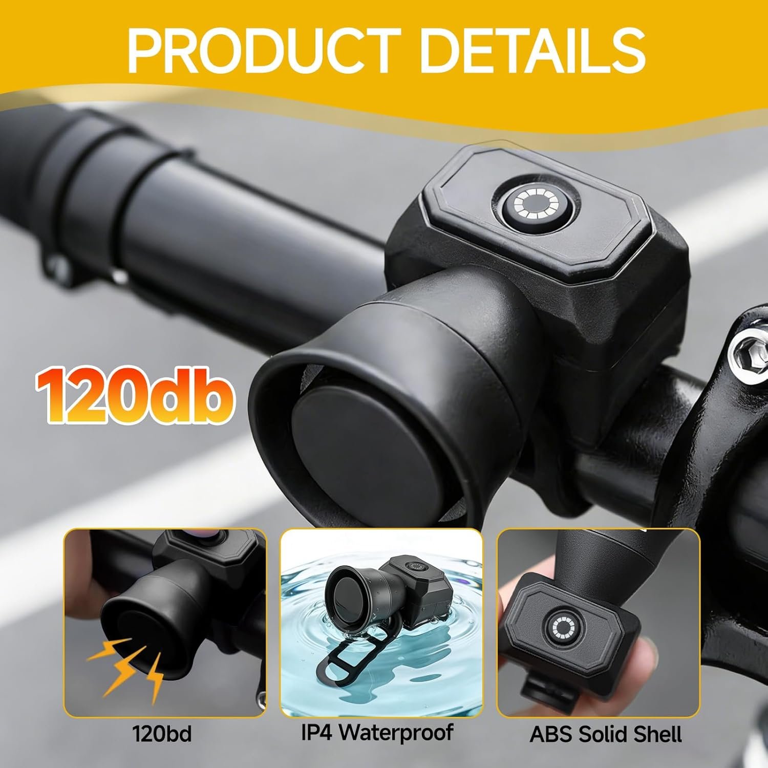 Electric Bike Horn 120bd Loud Bell with 5 Sound Modes Universal Cycling Ring Bell Waterproof Bicycle Horn Handlebar Mount for Mountain Bikes Racing Bicycles Scooter Black - Image 3