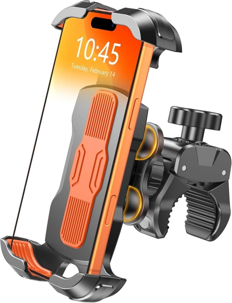 Bike Phone Holder, [Vibration Damper & Tool-Free] Motorbike Phone Holder, [Silicone Cushion] Bike Phone Mount with Security Lock Compatible with iPhone, Galaxy and 4.7-6.9'' Smartphones