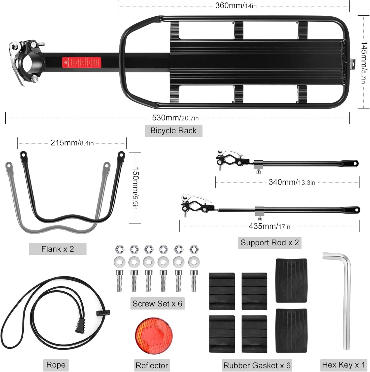 DazSpirit Rear Bike Rack, Adjustable Bicycle Rear Cargo Rack, MTB Rear Rack, Bike Rear Seat Luggage Rack, Quick Release, Load 60kg, Aluminum Alloy Material with Reflector for Cycling Camping Touring - Image 2