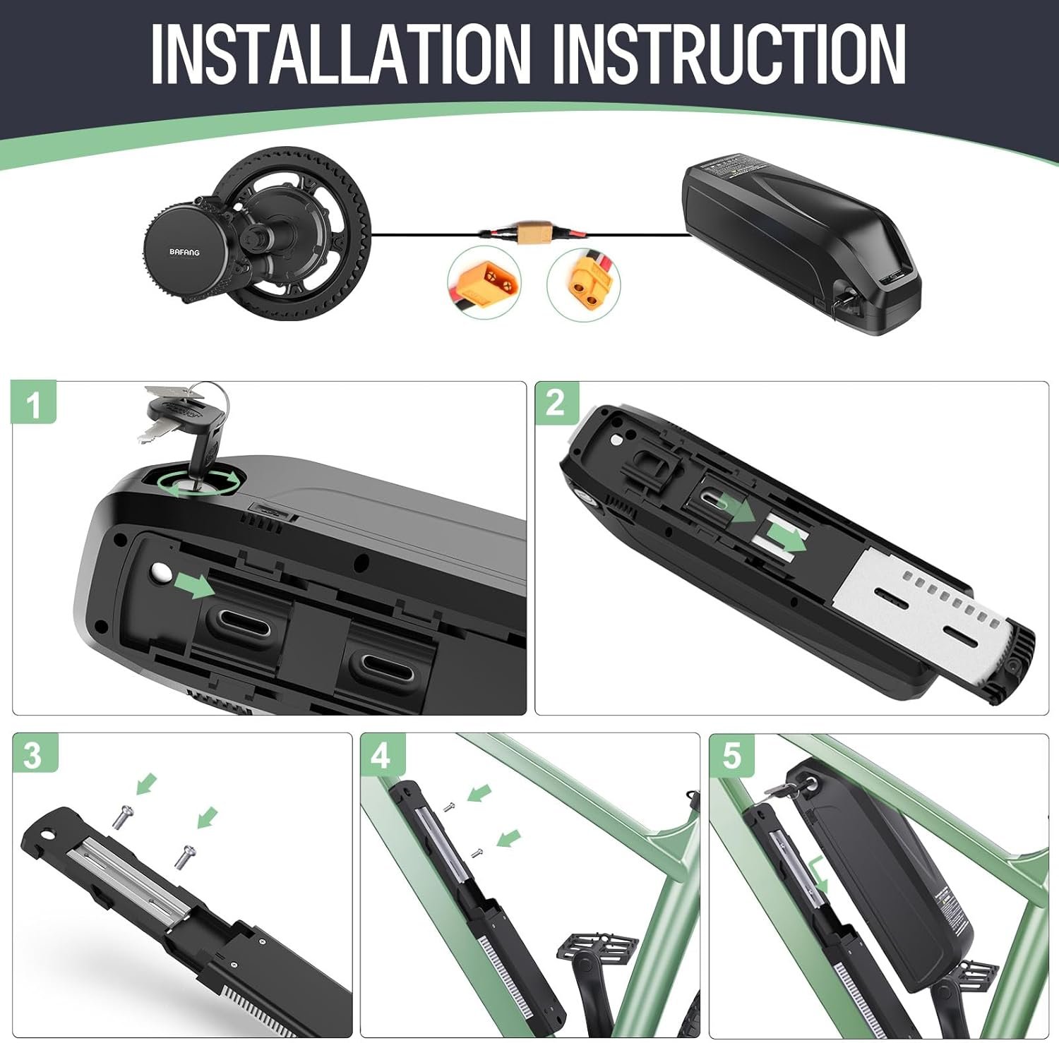 48V Ebike Battery with USB & Charger 13Ah 624Wh Lithium Downtube Battery for Electric Bike Conversion Kit & Bicycle - Image 4