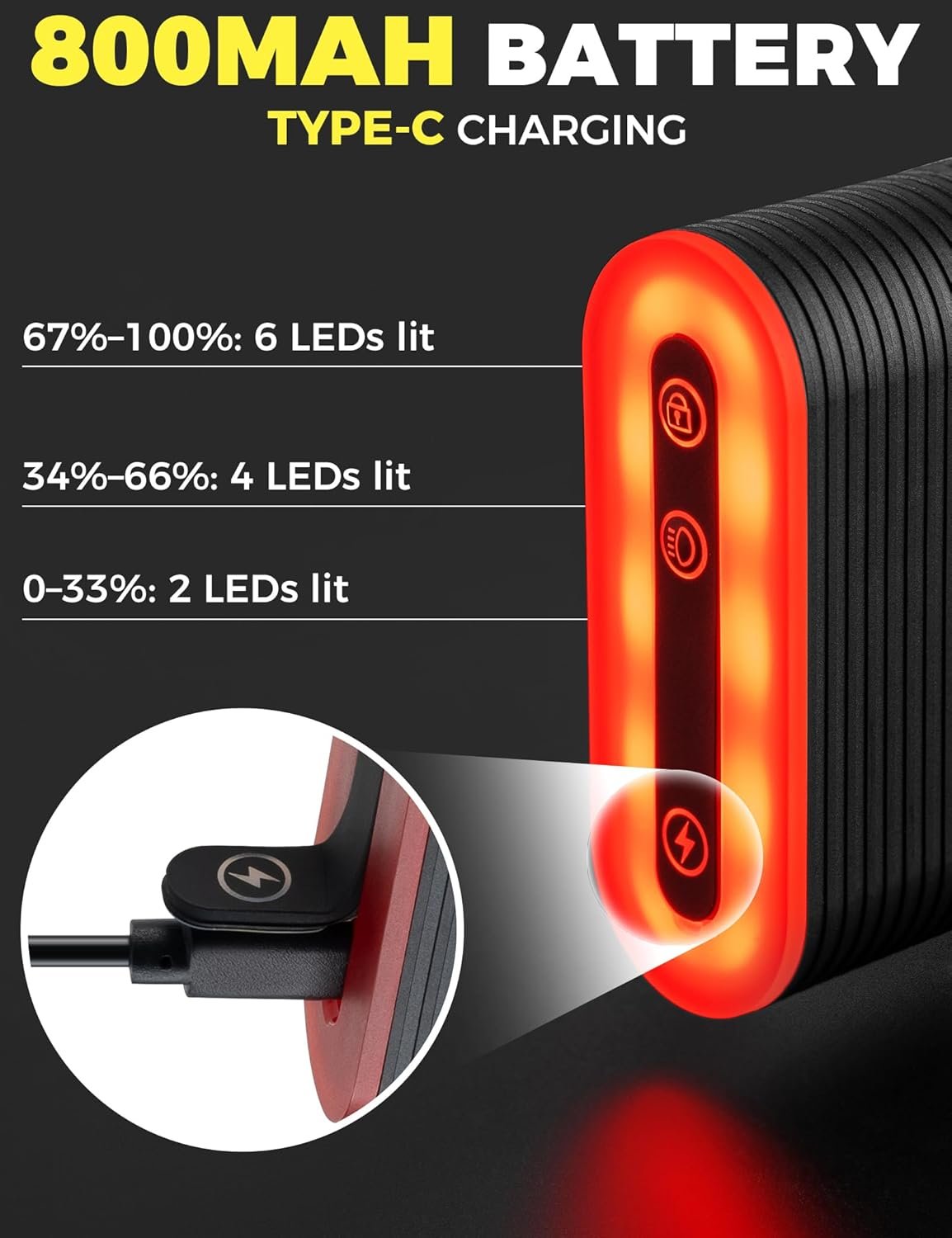 ROCKBROS Bike Tail Light Rear Bike Light Lock Waterproof and Rechargeable, Lock 2-in-1 Bluetooth Bike Taillight & Lock, for MTB, Gravel, Ebike and Road - Image 6