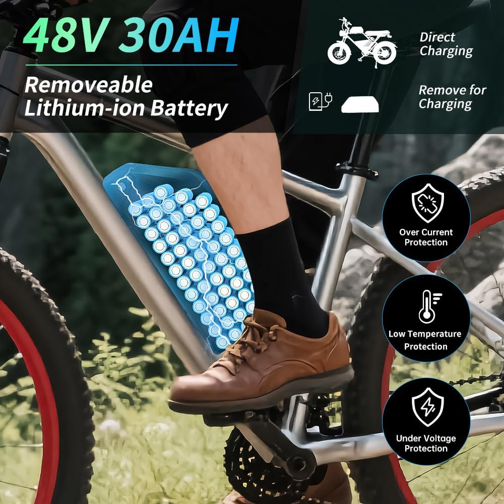 48V 27.5" 2000W Ebike Conversion Kit with 48V 30Ah Battery - Rear Wheel Motor Kit with LCD Display & PAS Programmable Brushless Cycling Hub for Mountain Bike - Image 7