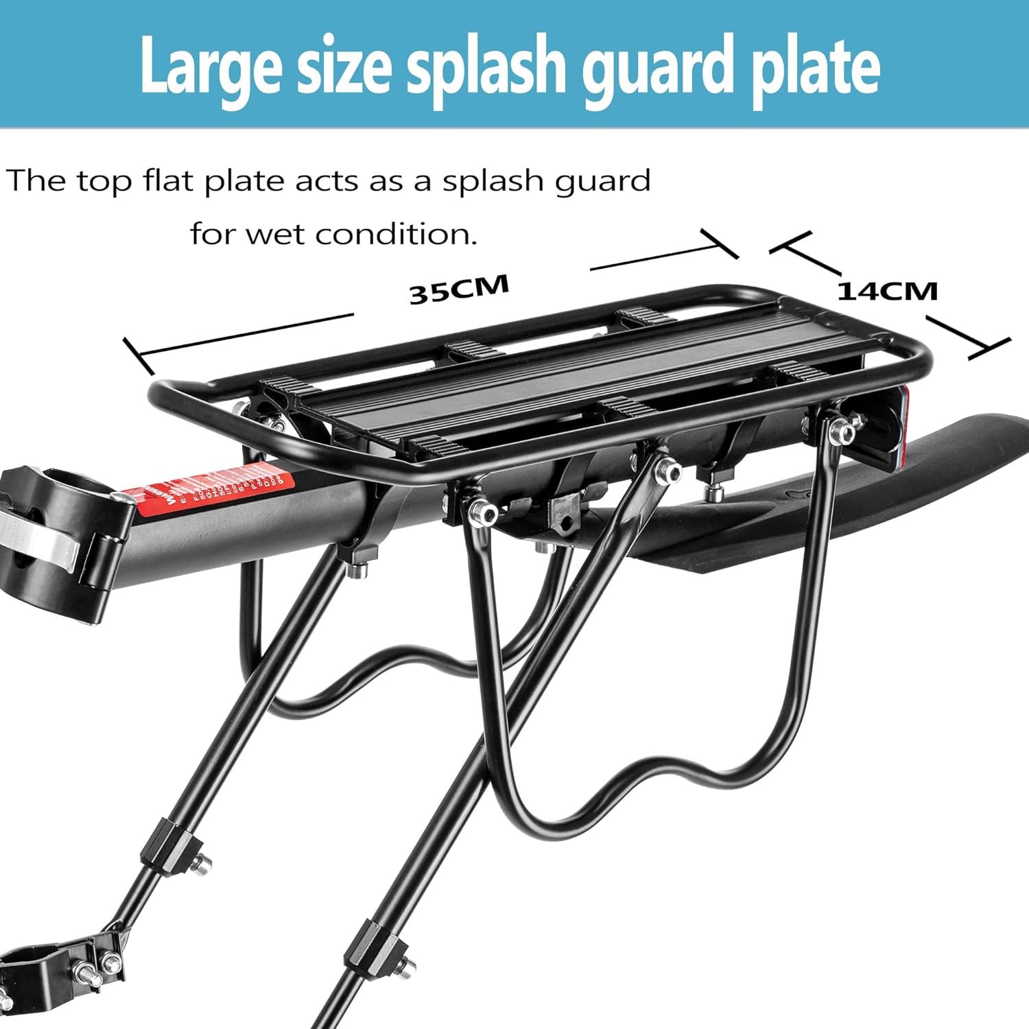 Pannier Rack, Cycle Touring Carrier 50KG Capacity, Bike Rear Luggage Rack w/Fender & Reflector, Quick Release Universal Bicycle Rack for Mountain & Road Bike - Image 7