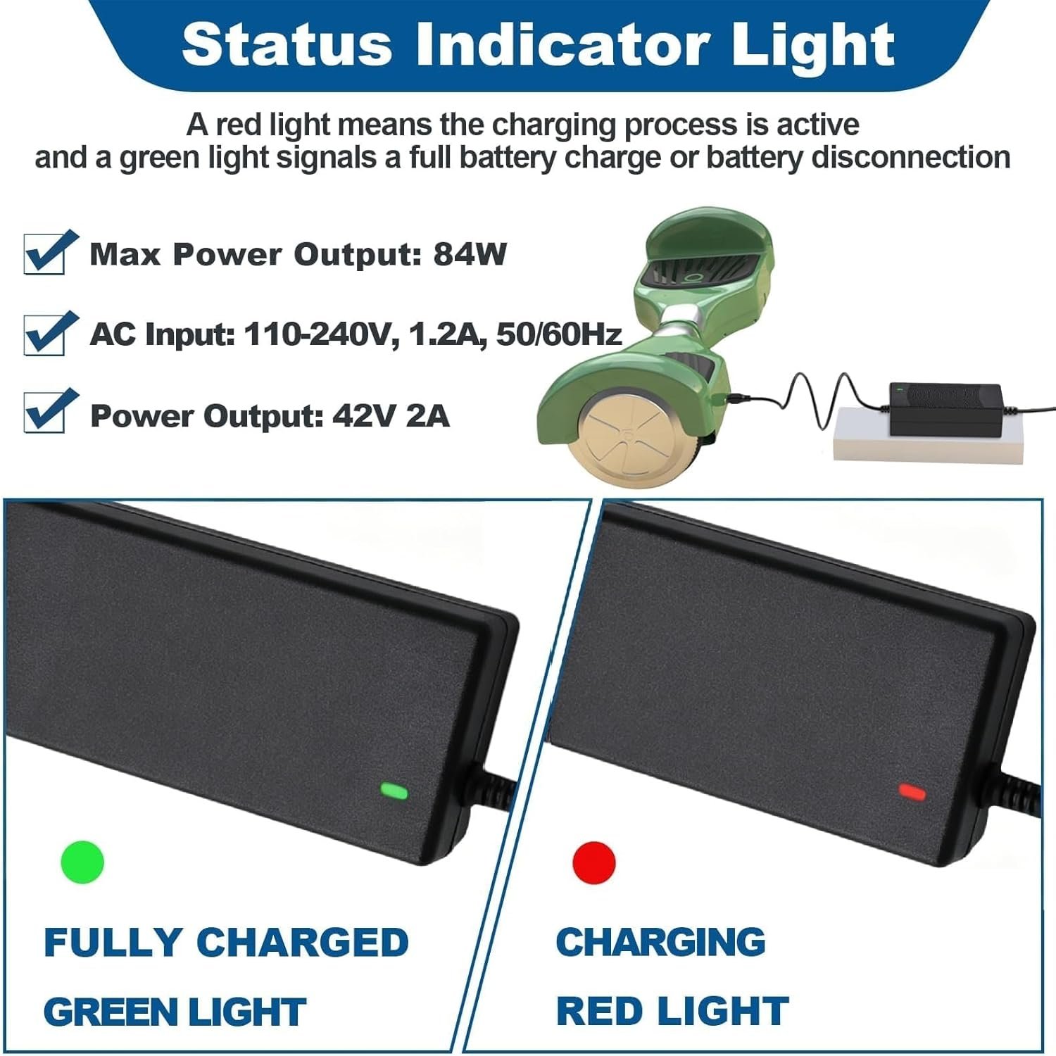42V 2A Electric Scooter Charger UK 3 Pin, Universal with 6 Connections for 36V Li-ion Battery Fast Charger for Xiaomi/Ninebot, Mobility Scooter, Hoverboard, Electric Bike, Drift Board, Unicycle - Image 3