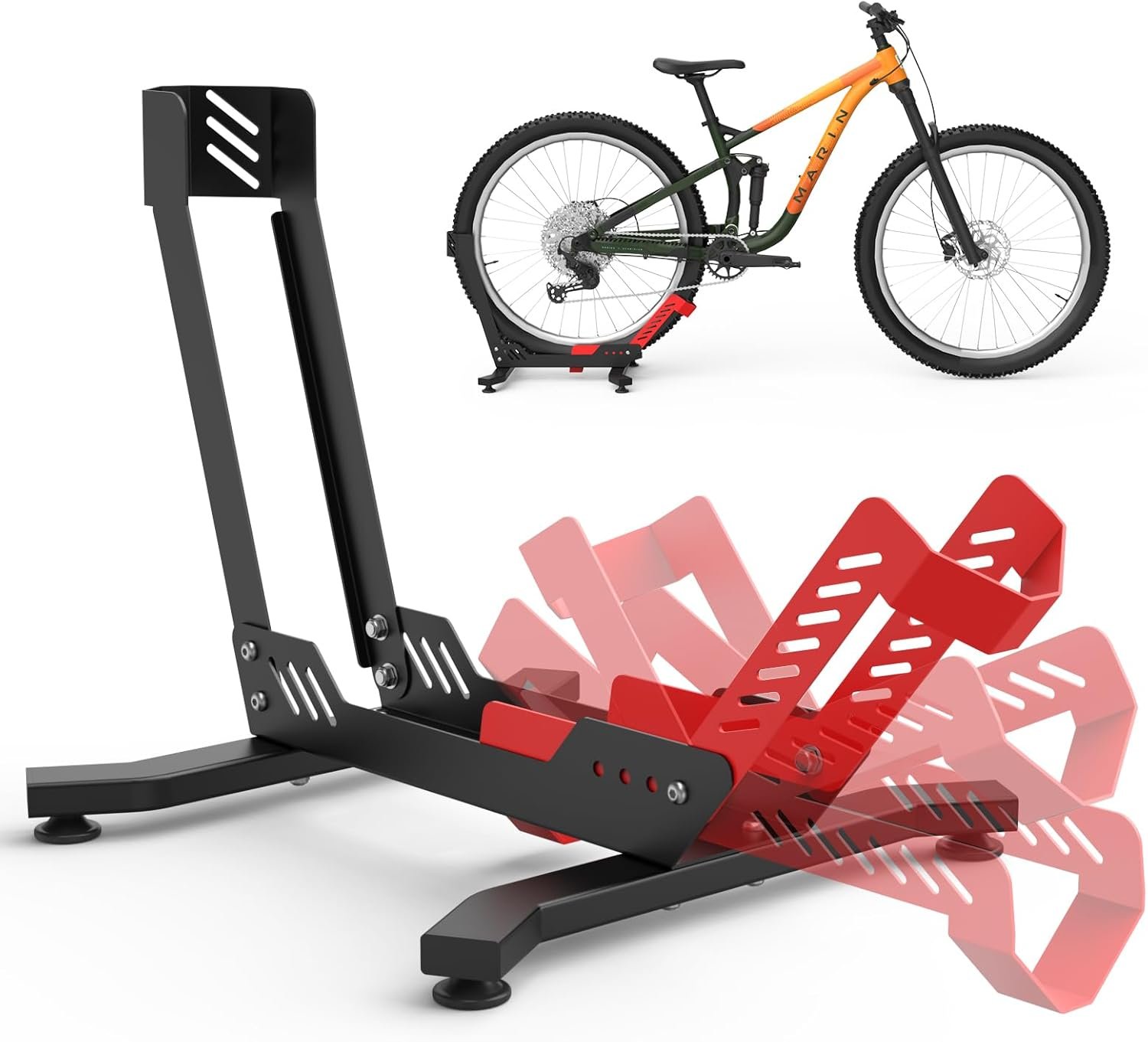 IMAYCC Professional Bike Stand Floor, Bike Stand for Indoor Cycling, Bike Rack for Garage/Home -Storage Bicycle Parking Rack Fit 26”-29”Mtb/Dirt/Road/Mountain(Red/Black)