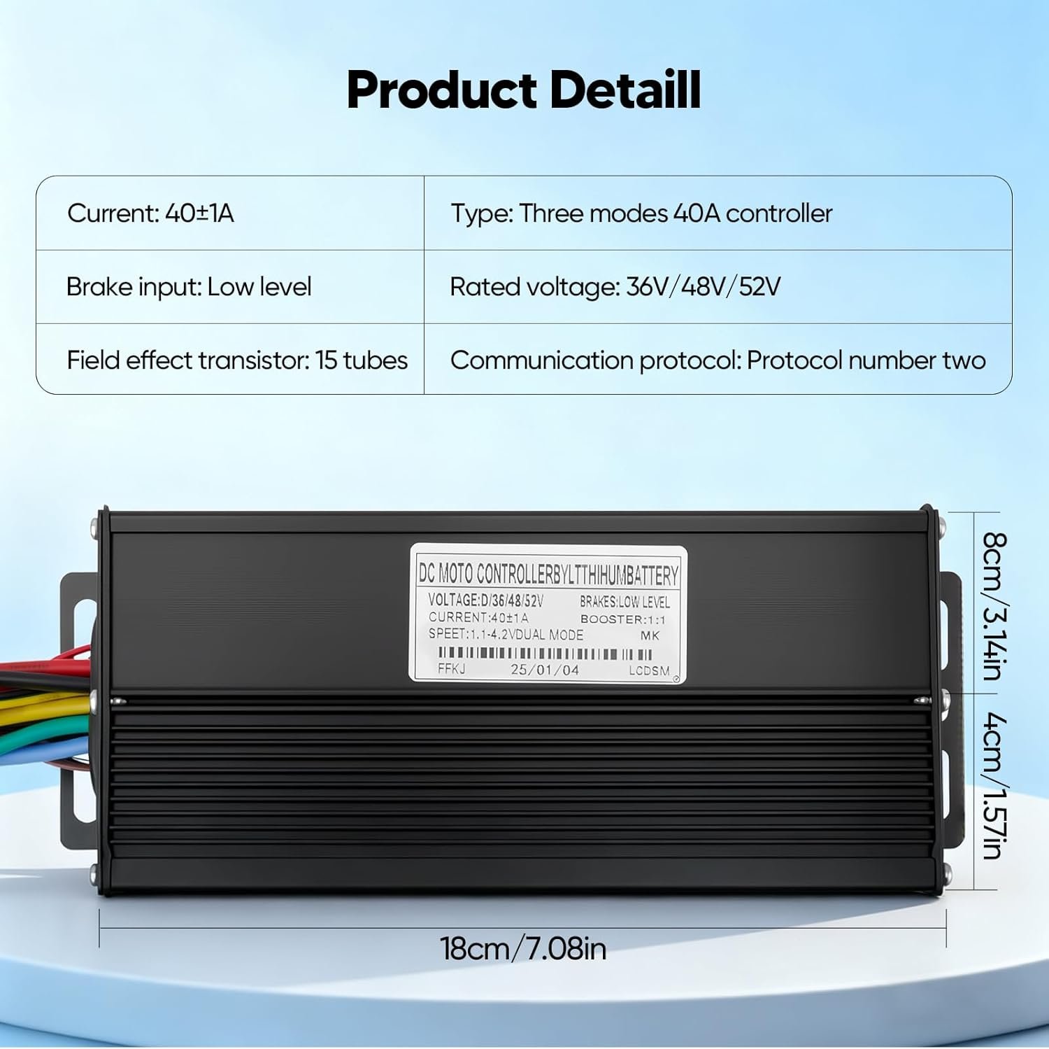 40A E-Bike Brushless Controller, 36V/48V/52V Sine Wave 1500W/2000W, Compatible with SW900 EBike Display, 3 Modes, IP54 Waterproof, Aluminum Alloy Shell for Electric Bicycle E-Scooter Motor Control - Image 7