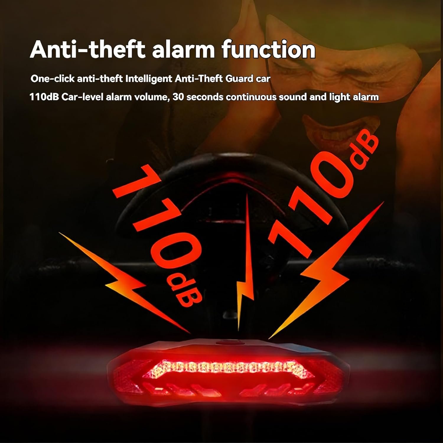 Smart Bike Tail Light with Auto ON/OFF Turn Signals & Brake Light, USB-C Rechargeable, Remote-Controlled Bike Horn Alarm, Rear Bicycle Safety Light - Image 3