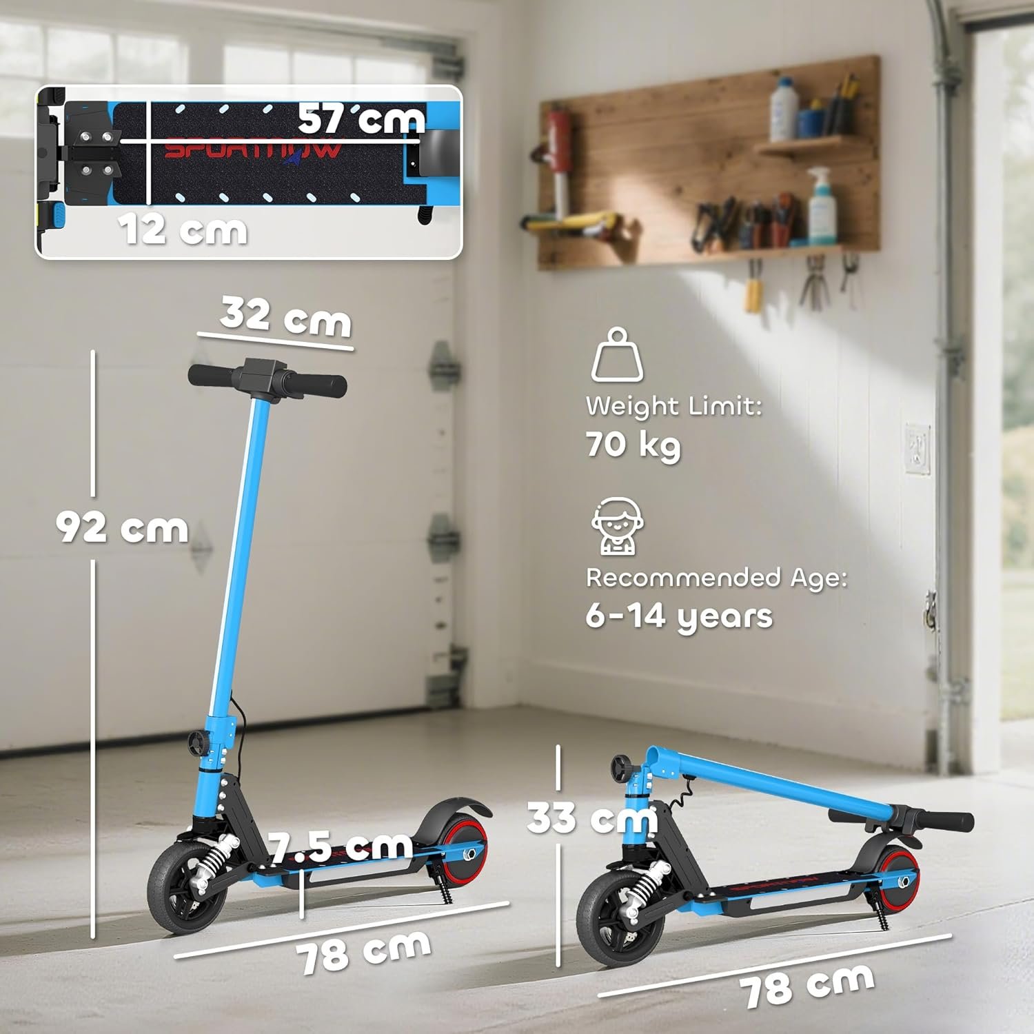 SPORTNOW Electric Scooter for Kids, Foldable Scooter for Age 6-14 with Dual Brakes, Up to 14 KM/H, Maximum Range 6 KM, 6.8kg Lightweight, Front Suspension, LED Colourful Lights - Image 7