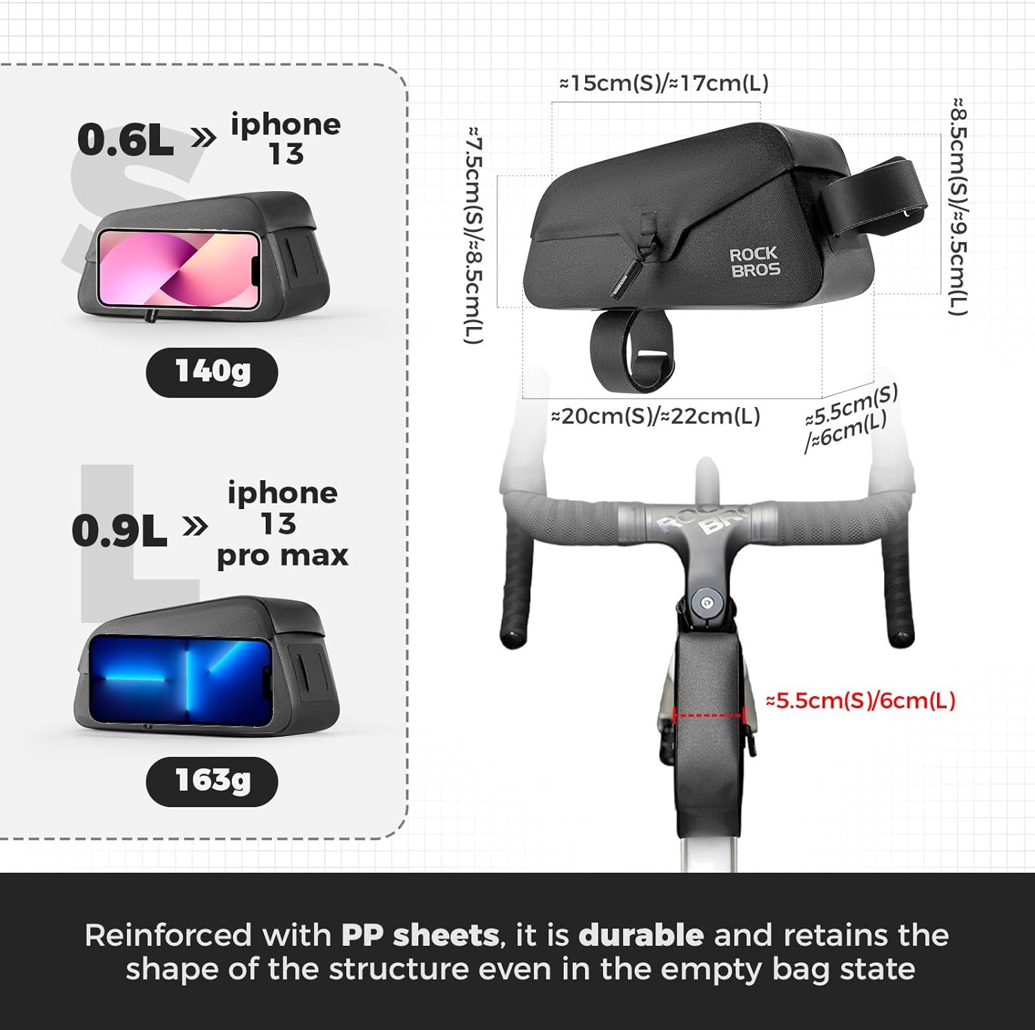 ROCKBROS 100% Waterproof Bike Top Tube Bag with Magnetic Lid, Zipless Bike Frame Triangle Bag Durable and Lightweight 0.6L/0.9L, Suitable for Gravel Bikes, Road Bikes and MTB - Image 4