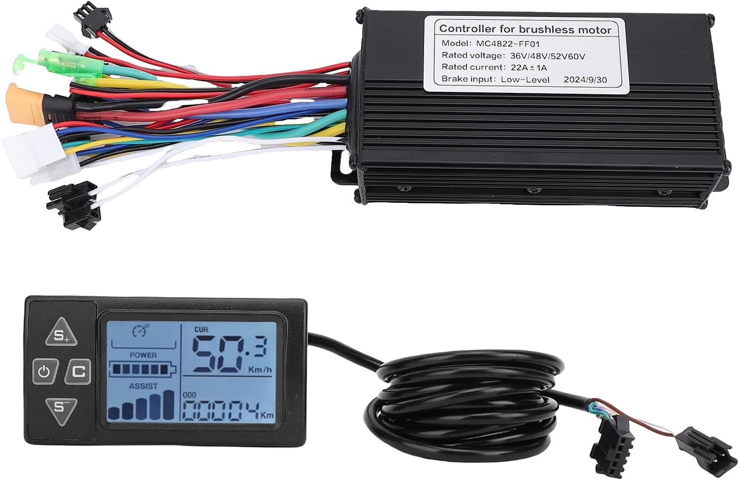Electric Bike Brushless Motor Controller Kit, 36V 48V 500W 750W 22A 3 Mode Sine Wave Controller S861 LCD Display Panel Kit