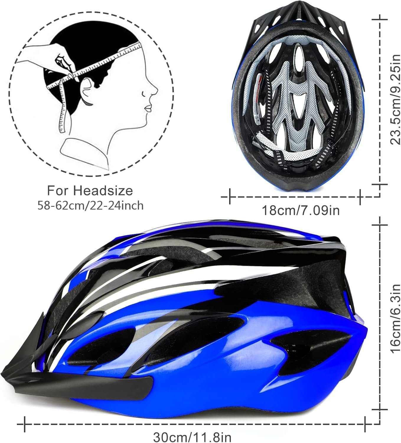 Cycle Helmet, Lightweight Bicycle Helmet, Adjustable Mountain & Road Bike Helmets for Adults, 18 Vents with Adjustable Strap & Detachable Visor for Mens Womens(Head Sizes58-62cm) - Image 6