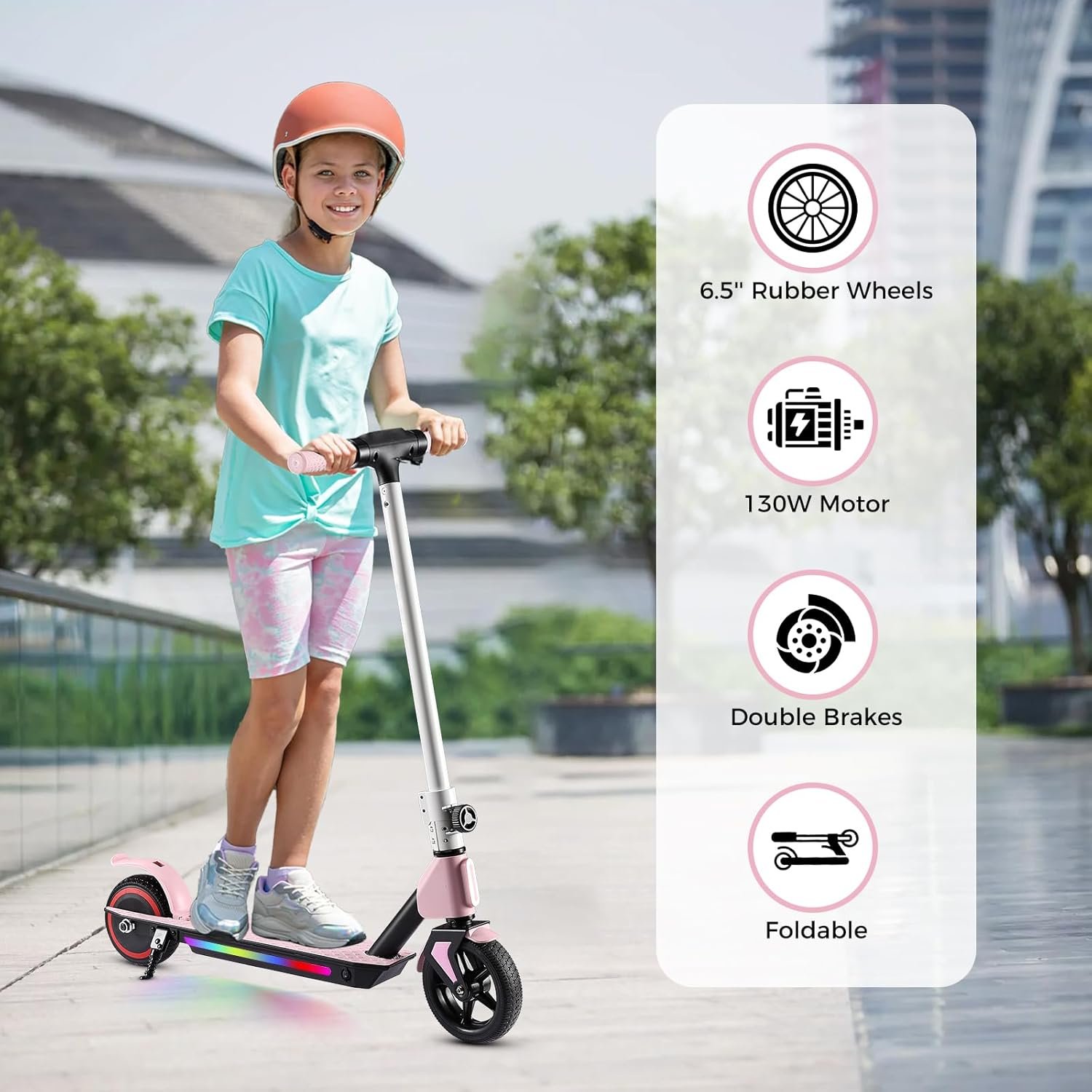 Electric Scooter, 6.5'' Foldable Electric Scooter, Colorful Lights Electric Scooters for Ages 6-12, 8Mph, 5 Miles of Range, LED Display, Safe Kids E-Scooter - Image 2