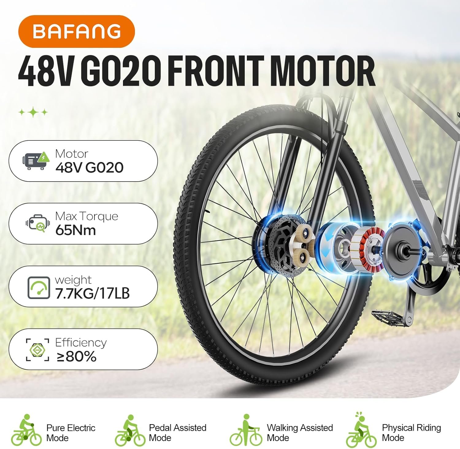 BAFANG 48V G020 G0900 20"/26"/27.5"/28"/29"/700C Front & Rear Hub Motor Kit 5OO/75O Electric Bicycle Conversion Kit With Optional Digital Display & PAS Smart Controller Ebike - Image 3