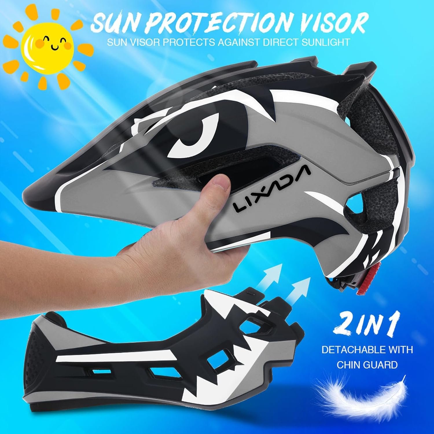 Lixada Kids Full Face Helmet Detachable Full Face Kids Bike Helmet Children Sports Safety Helmet for Cycling Skateboarding Roller Skating - Image 2