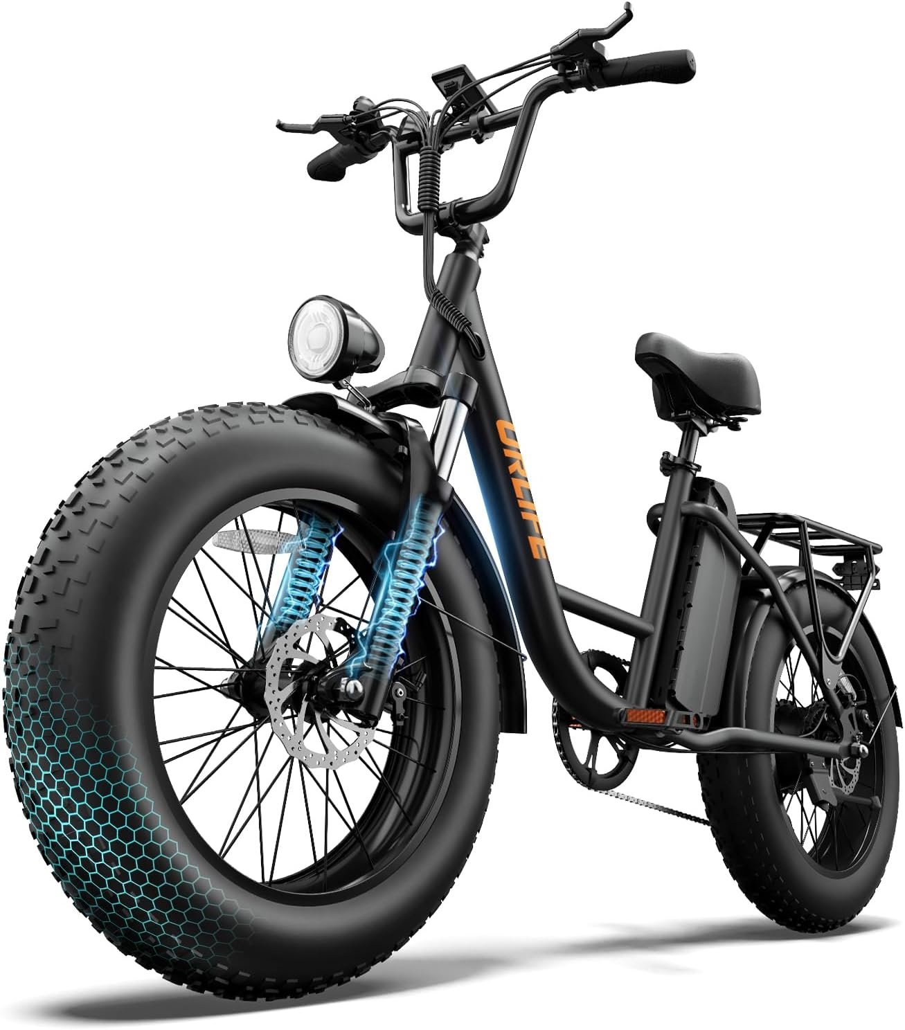 URLIFE 20" Electric Bike for Adults, Fat Tire Mountain Bike with Colorful LCD Display, Removable Battery, 7-Speed Derailleur Ebike Commute MTB