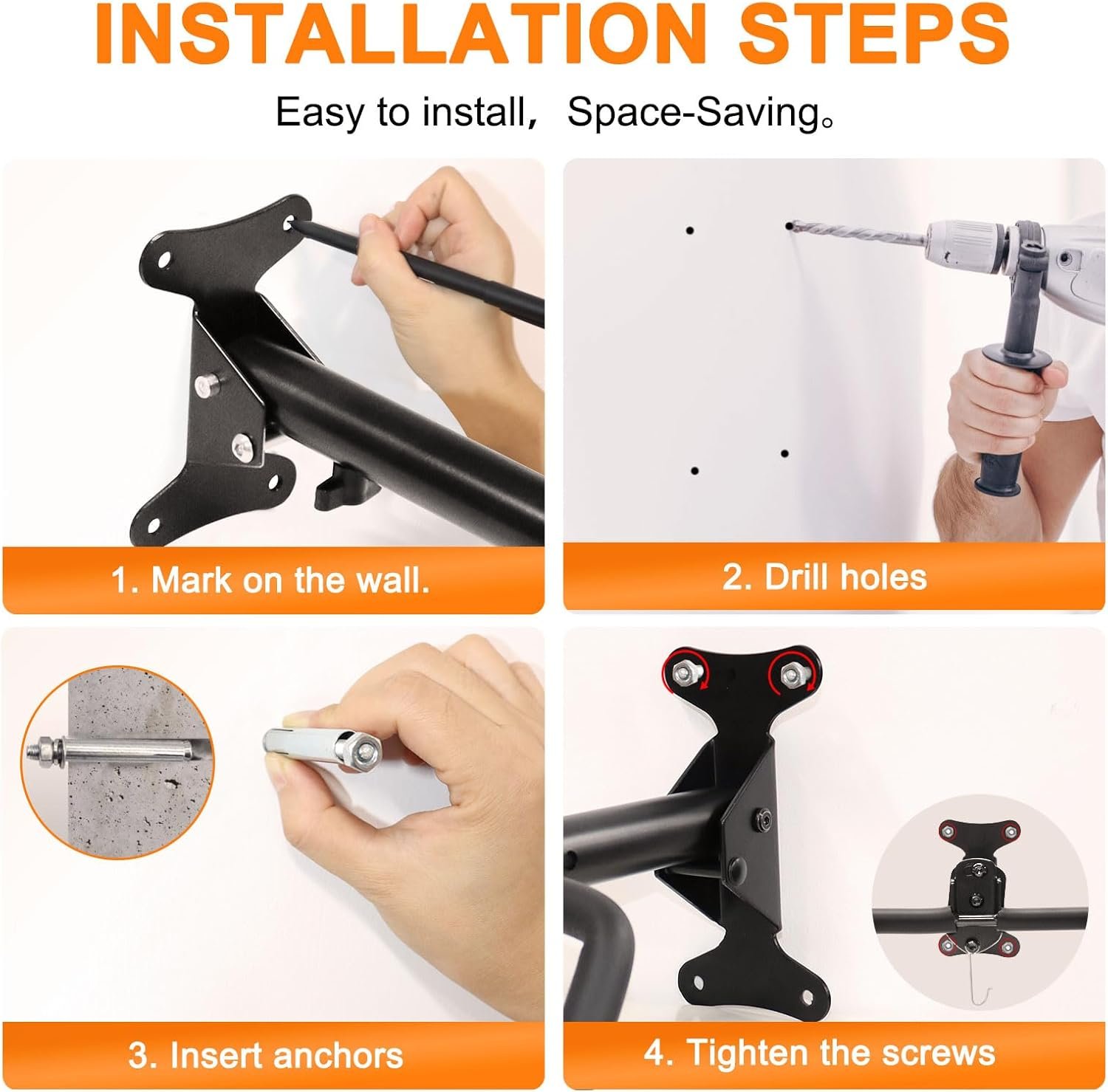 2PCS Bike Wall Mounts Cycling Rack Hanger Space-Saving Bicycle Storage Rack for Indoor Garage Wall Holder Hook for Road Mountain Hybrid Bikes (Black + Silver) - Image 7