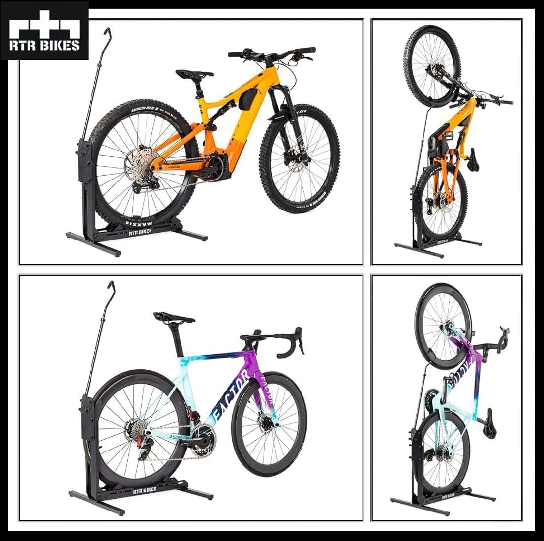 RTR BIKES Brutus Up Vertical & Horizontal Bike Stand – Freestanding Space Saving Cycle Rack – Heavy Duty Floor Holder for E-Bikes & MTB up to 30kg – Fits 24-29" Wheels & 3.5" Tyres – Made in EU - Image 4