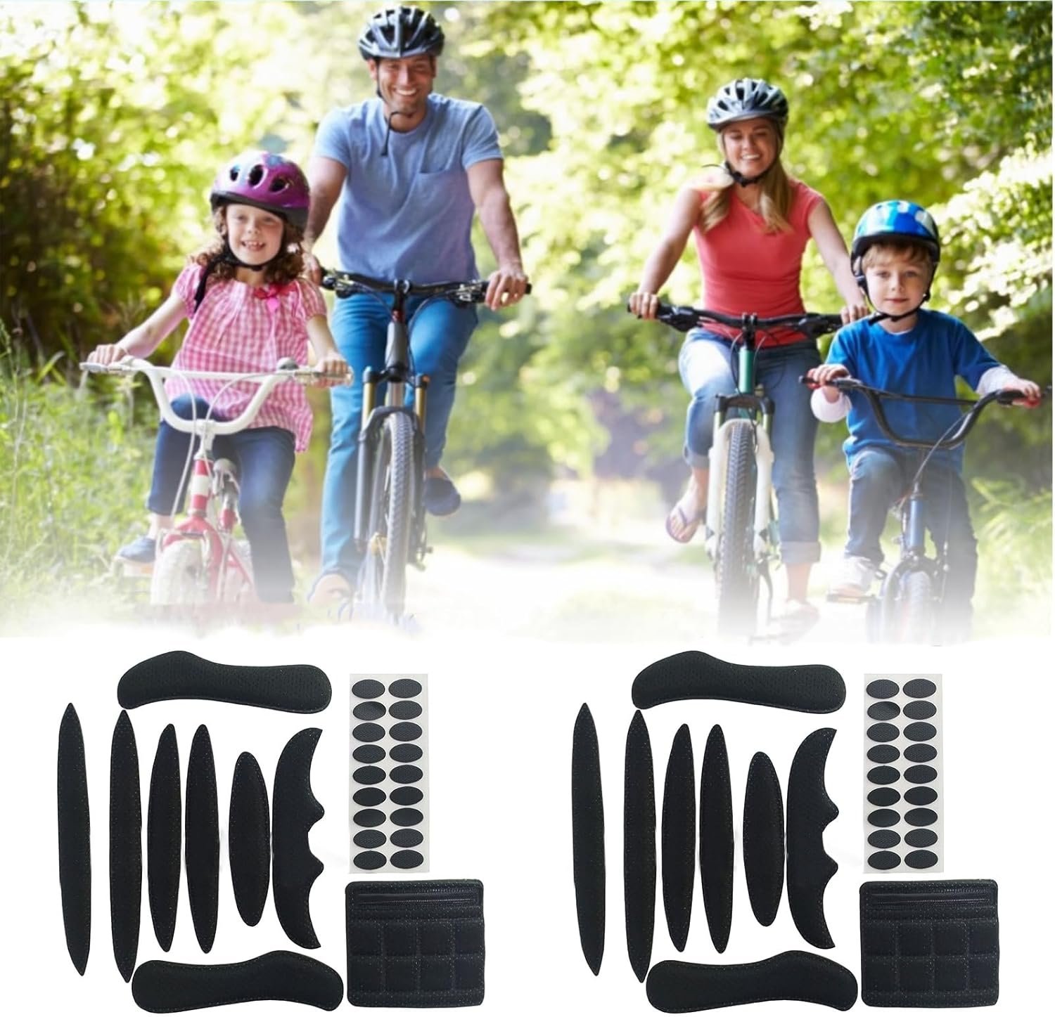 2 Sets Anti-Collision Bicycle Helmet Pad Protective Helmet Foam Padding Kit Soft Comfortable Bicycle Lining Sponge for Motorcycle Cycling (Black) - Image 6
