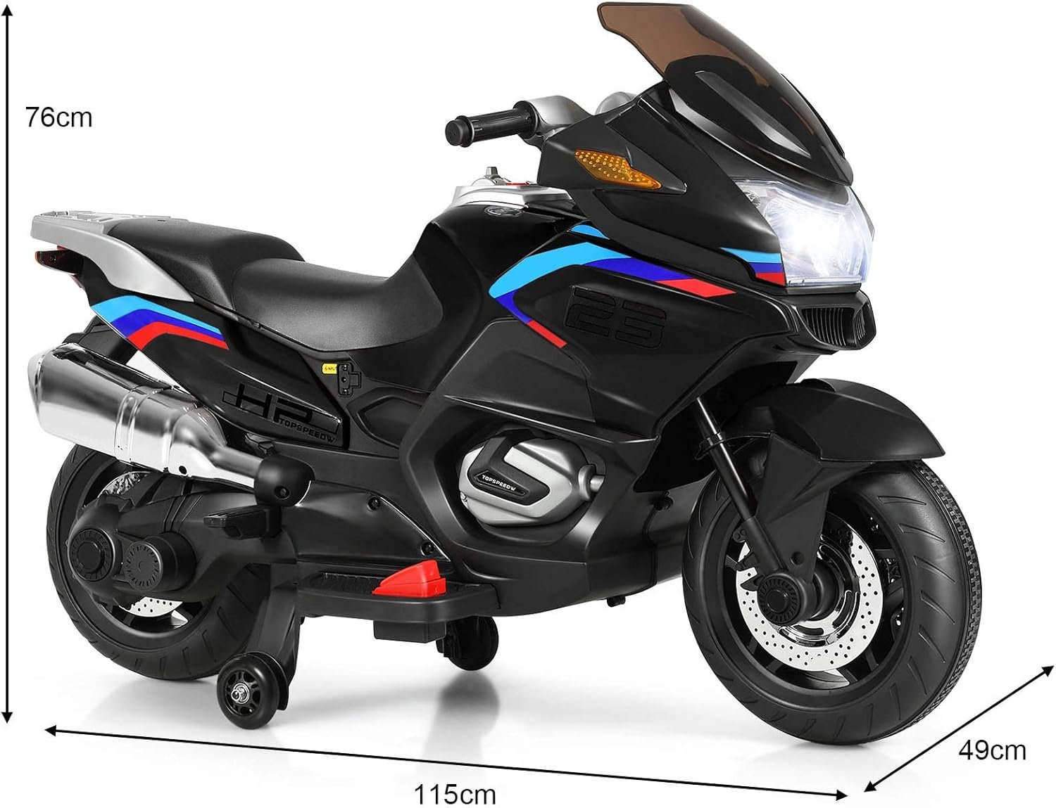 COSTWAY Kids Ride on Motorcycle, 12V Electric Ride On Bike with Training Wheels, LED Lights, Music, Forward/Backward Function, Battery Powered Motorbike for Boys Girls (Black) - Image 6