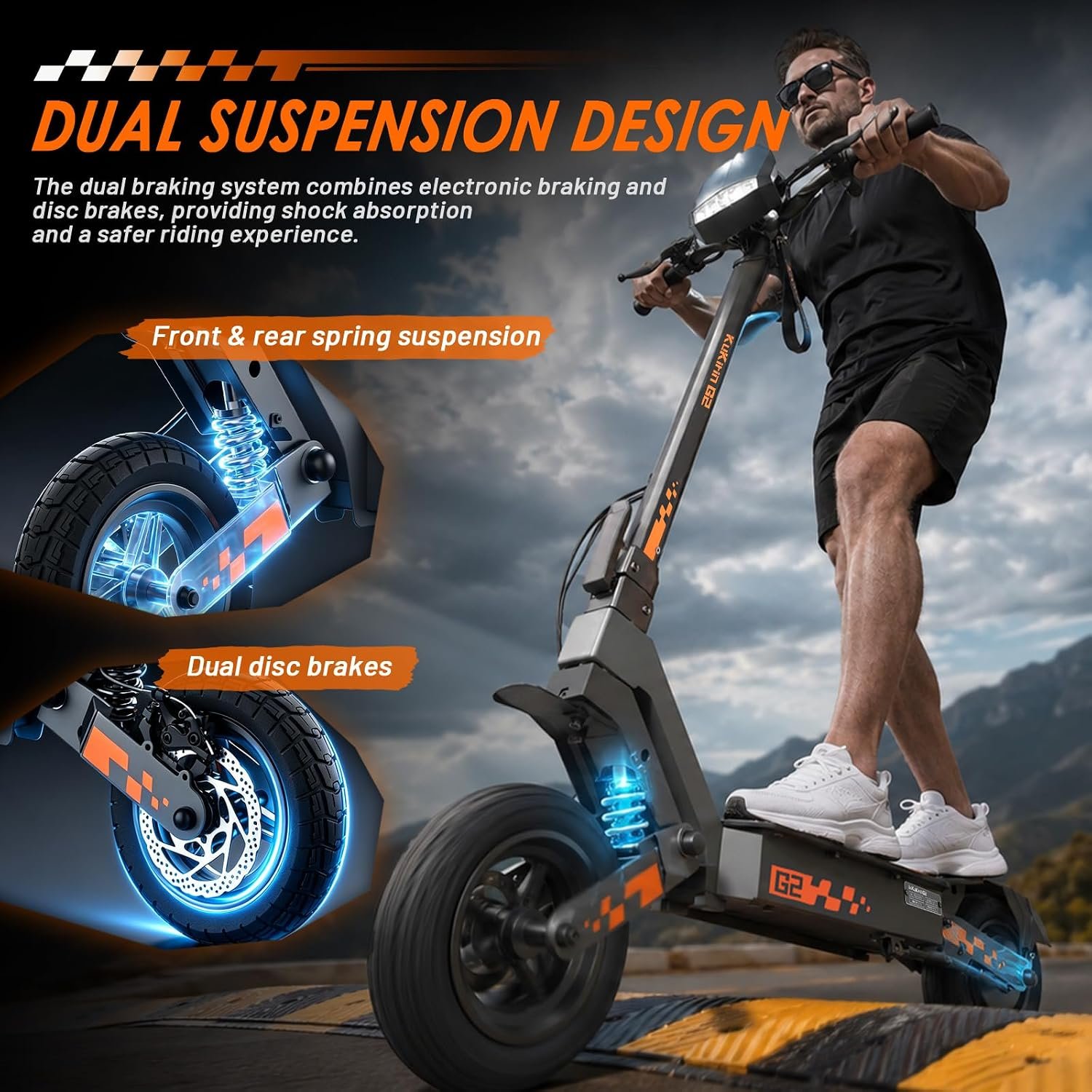 KuKirin G2 Electric Scooter for Adults, 10-Inch Off-Road Vacuum Tyres, Dual Spring Suspension, 55km Long Range, Folding Scooter with Dual Brakes & Touch Display - Image 7
