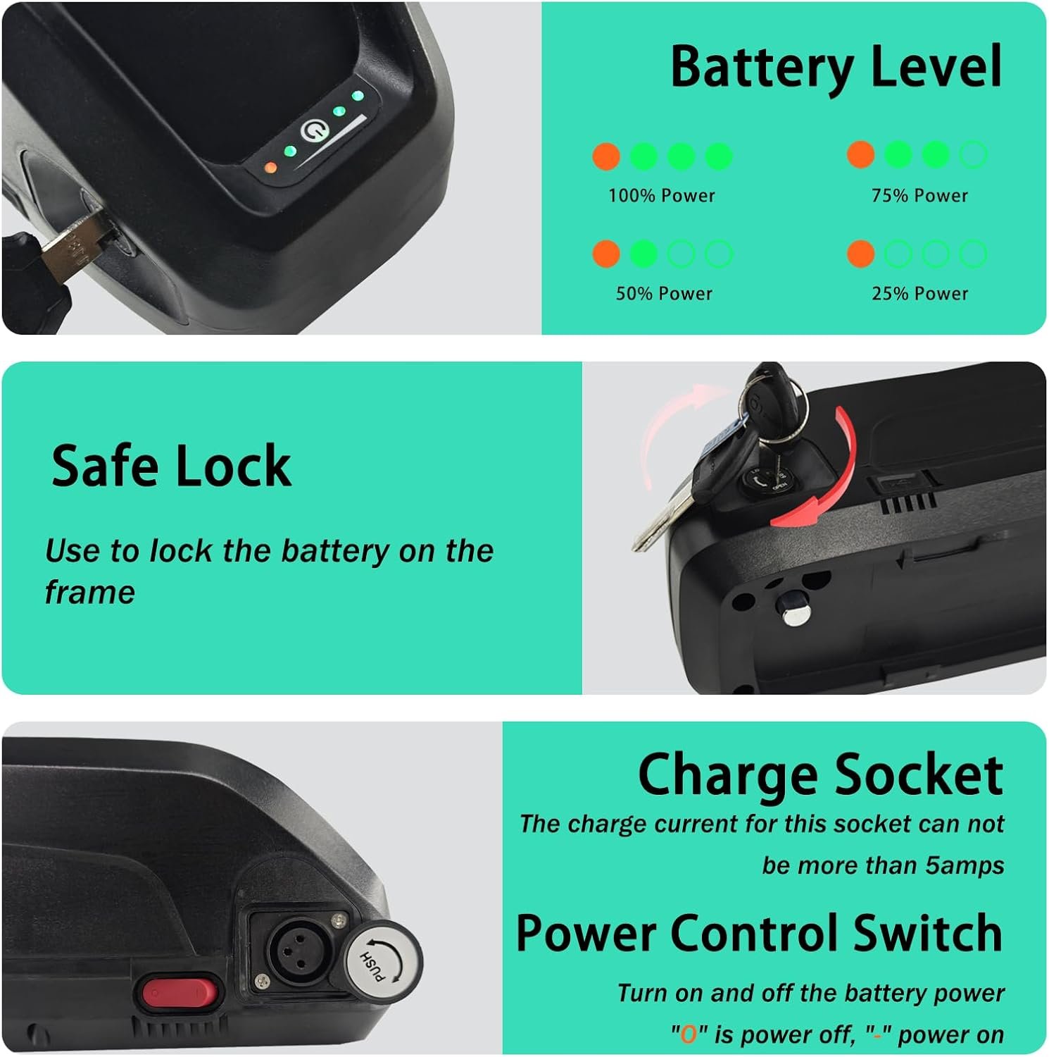 48V 20Ah Ebike Battery 48Volt 20Ah Electric Bike Lithium ion Battery Pack 48 Volt Ebike Replacement Batteries for 100W 300W 500W 700W 1000W 1500W Electric Bike/E-Bike with Charger - Image 3