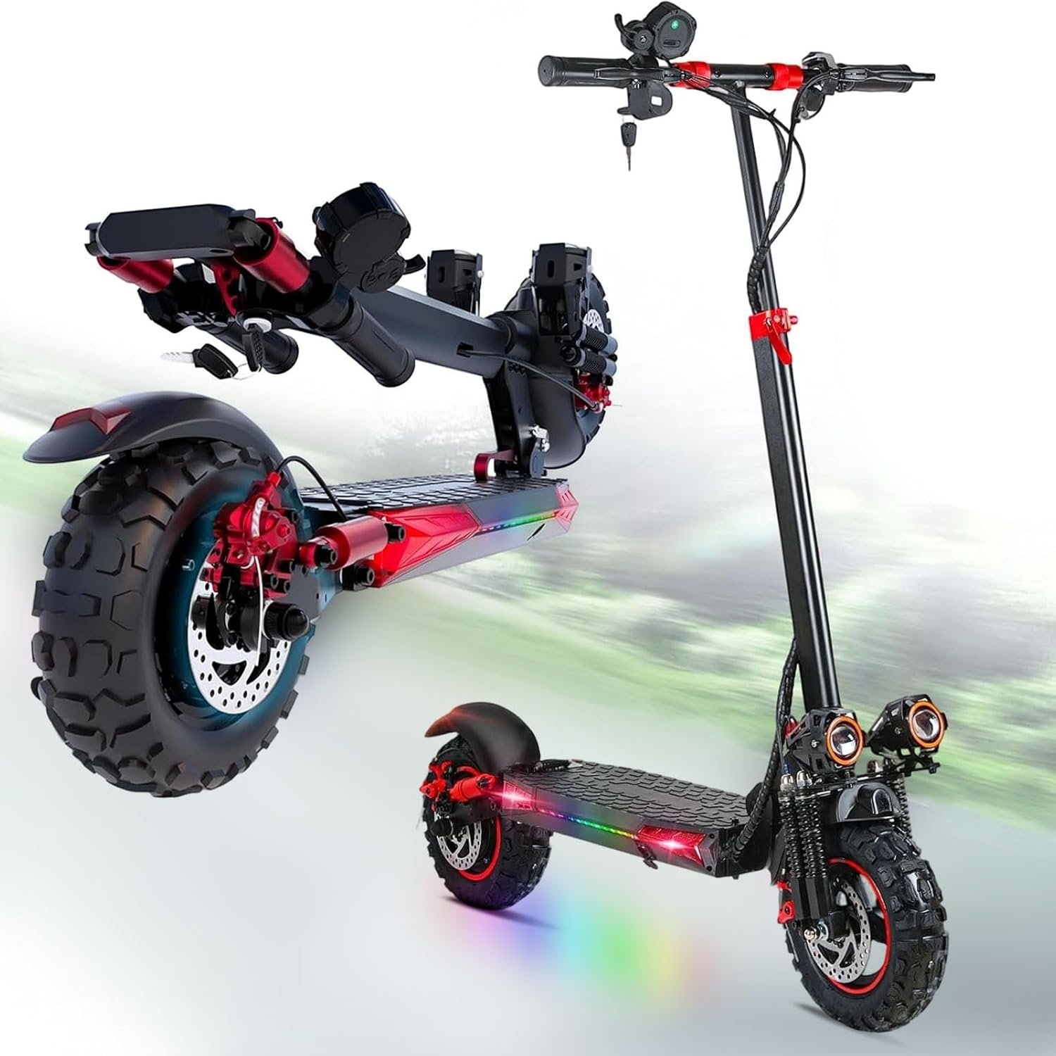 Electric Scooter,Electric Scooters Adult, 50-60 km Long Range, 48V 18Ah Battery, 10.5" All Terrain Off-Road E Scooter, Dual Suspension Dual Disc Brake Folding ElectricScooter 150 kg Load