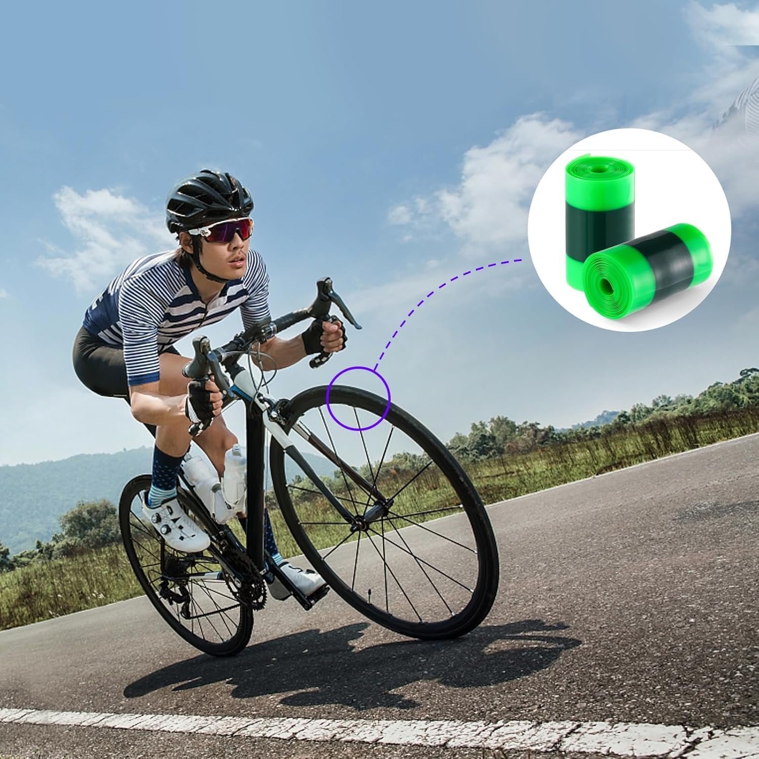 Bike Tyre Liner Anti-Puncture Protection, 110 x 2300mm, 2-Pack, Green, Compatible with 20-29 inch Wheels - Image 7