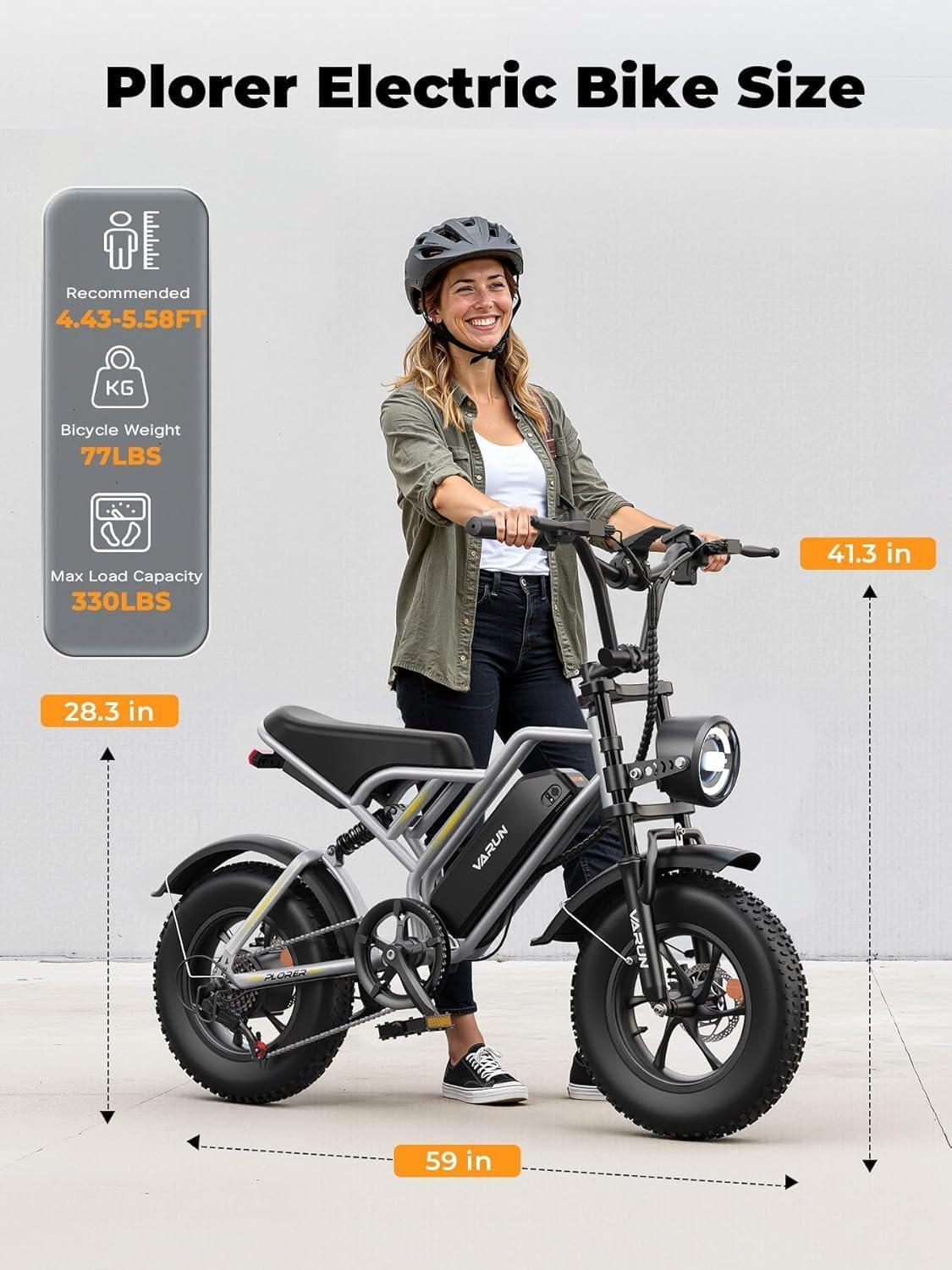 VARUN Electric Bike, Max 100KM EBike, 48V 13Ah Removable Battery, All-Terrain Electric bicycle, 5 PAS LCD Display, Dual Suspension, LED Indicators, 16" x 4.0 Fat Tire for Teens & Adults - Image 8