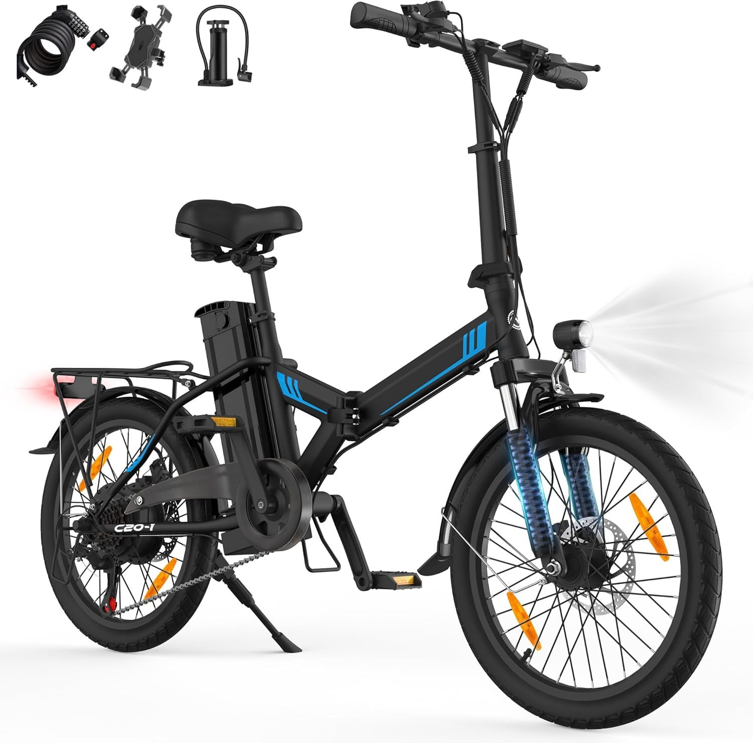 Electric Bike, 20"/14" Folding Electric Bike with 48V/36V Battery, 45-65 KM Range, 250W Powerful Motor, 7 Speed, EBike LCD Display, Commuting Folding Bike, Electric Bikes for Adults and Teens