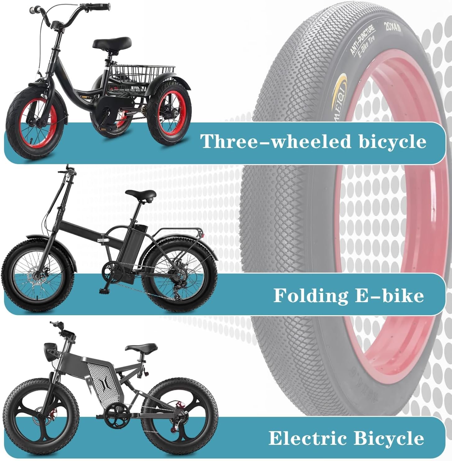 20"/26"X4.0" Inch E-Bike Fat Bike Tires Electric Tricycle Tyres Foldable Replacement Tire for City Commuter Ebike Street Road Pavement Park or Urban Mountain Bicycle - Image 4