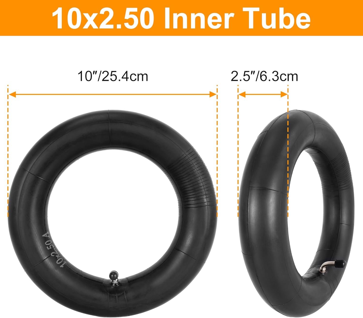 2 Pack 10x2.50 Inner Tubes and Repair Set, 10 inch E-Scooter Butyl Tube with 90° Bent Valve Stem Replacement for Electric Bike Scooter Self Balancing Scooter Wheel and Kid's tricycles - Image 5