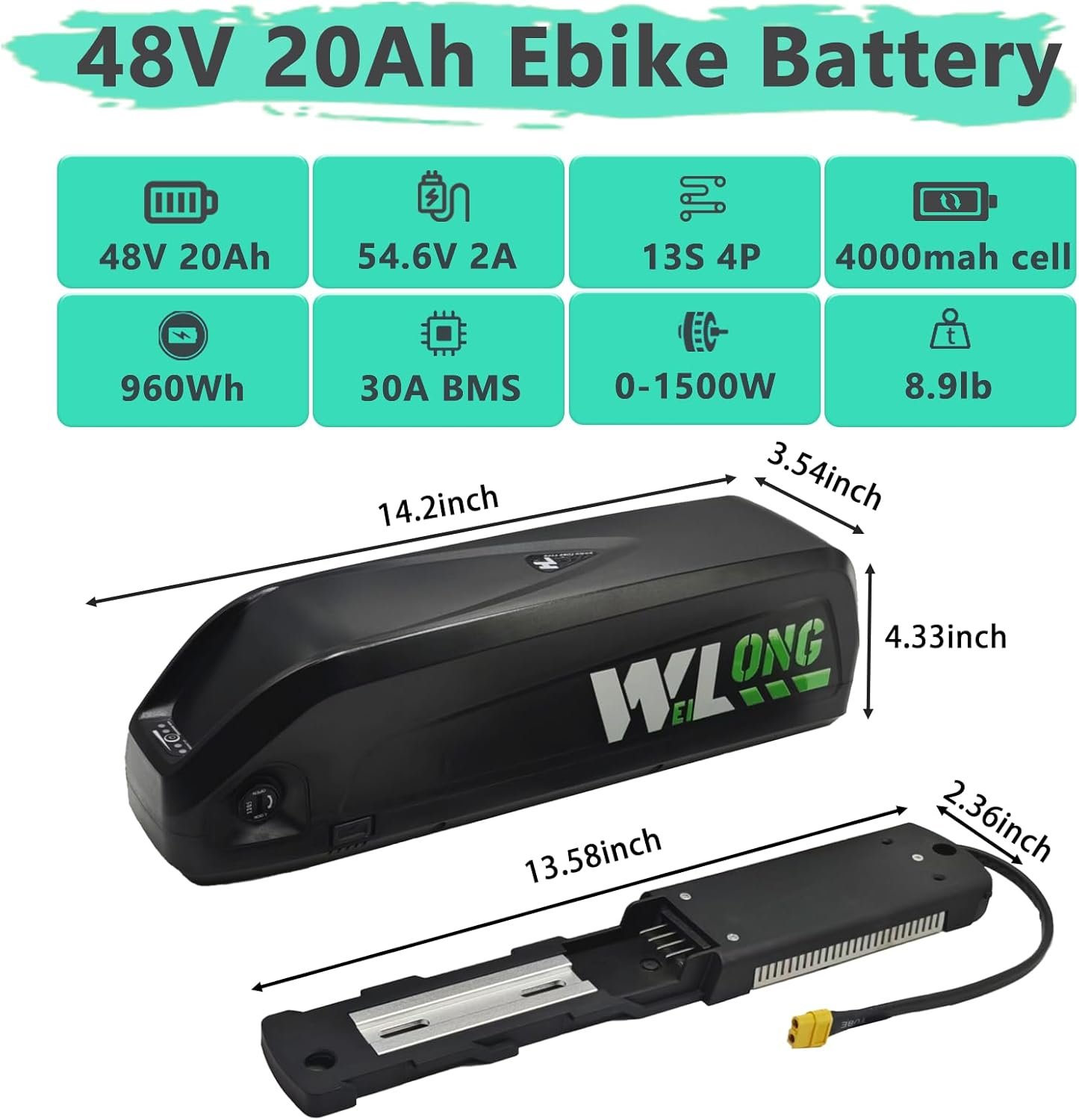 48V 20Ah Ebike Battery 48Volt 20Ah Electric Bike Lithium ion Battery Pack 48 Volt Ebike Replacement Batteries for 100W 300W 500W 700W 1000W 1500W Electric Bike/E-Bike with Charger - Image 2